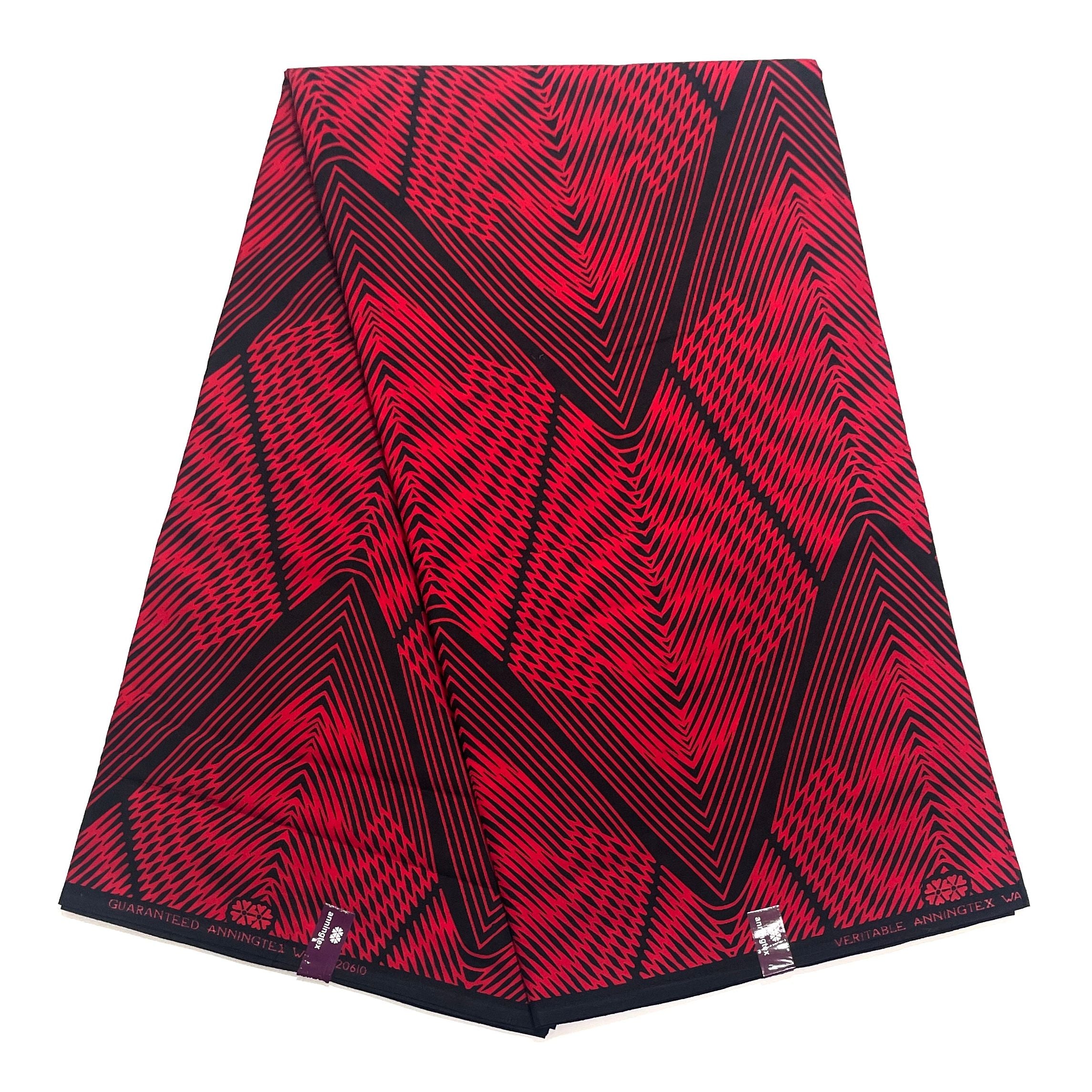 Wax Pagne Africain - Tissu 6 Yards 100% Coton - BOGOLAN ROUGE / NOIR