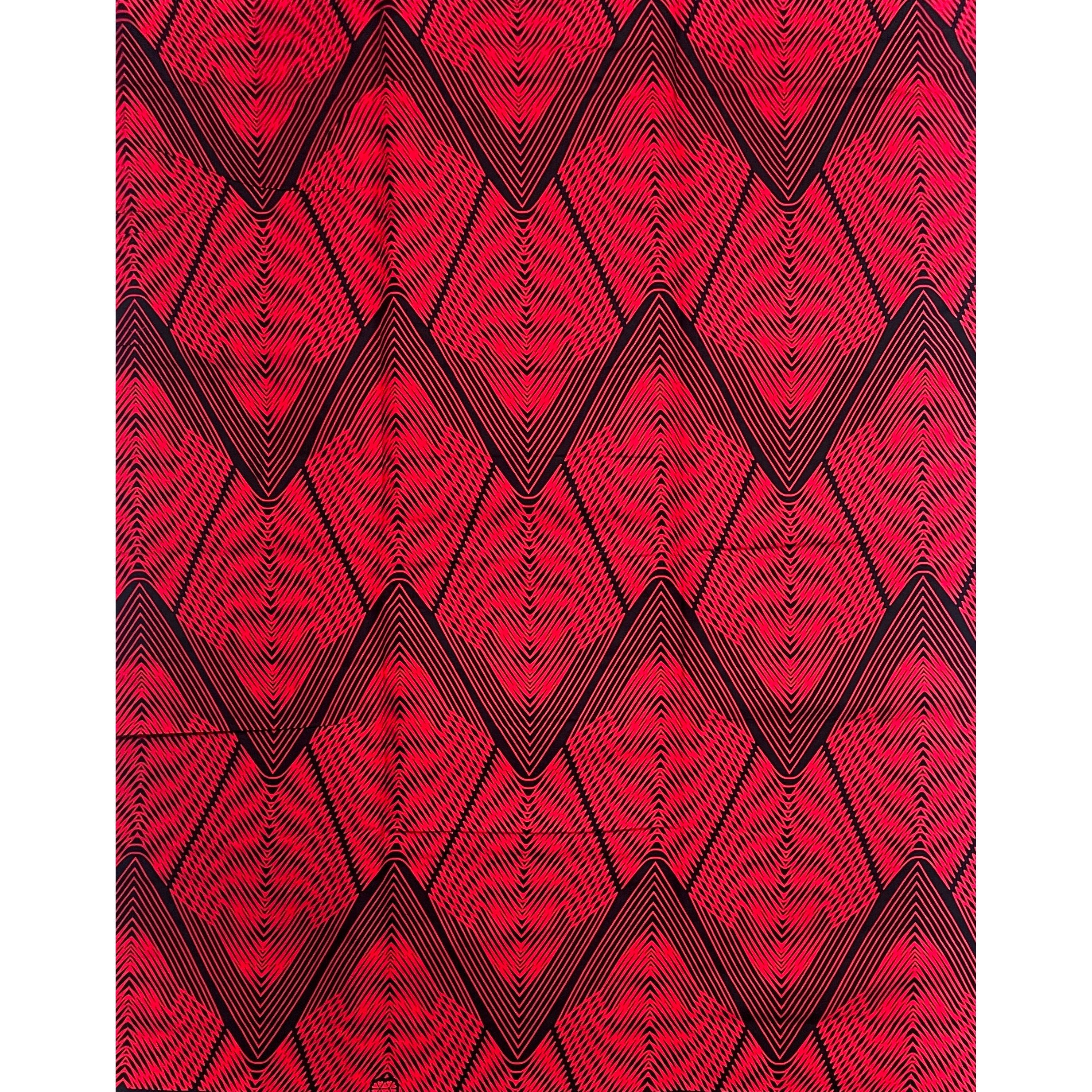 Wax Tissu Pagne Africain - Coupon 2 Yards 100% Coton - BOGOLAN ROUGE / NOIR