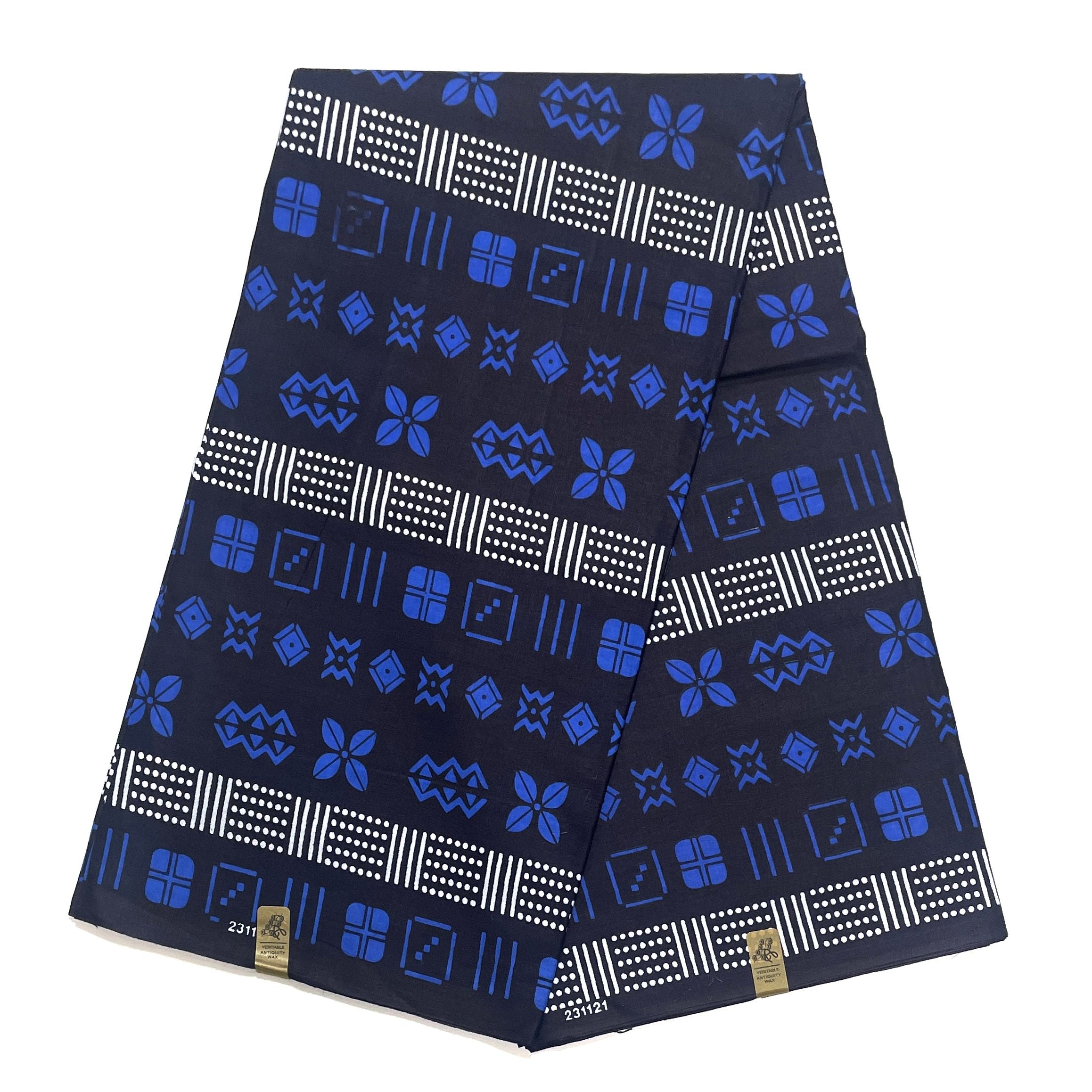 Wax Pagne Africain - Tissu 6 Yards 100% Coton - BOGOLAN BLEU / BLANC