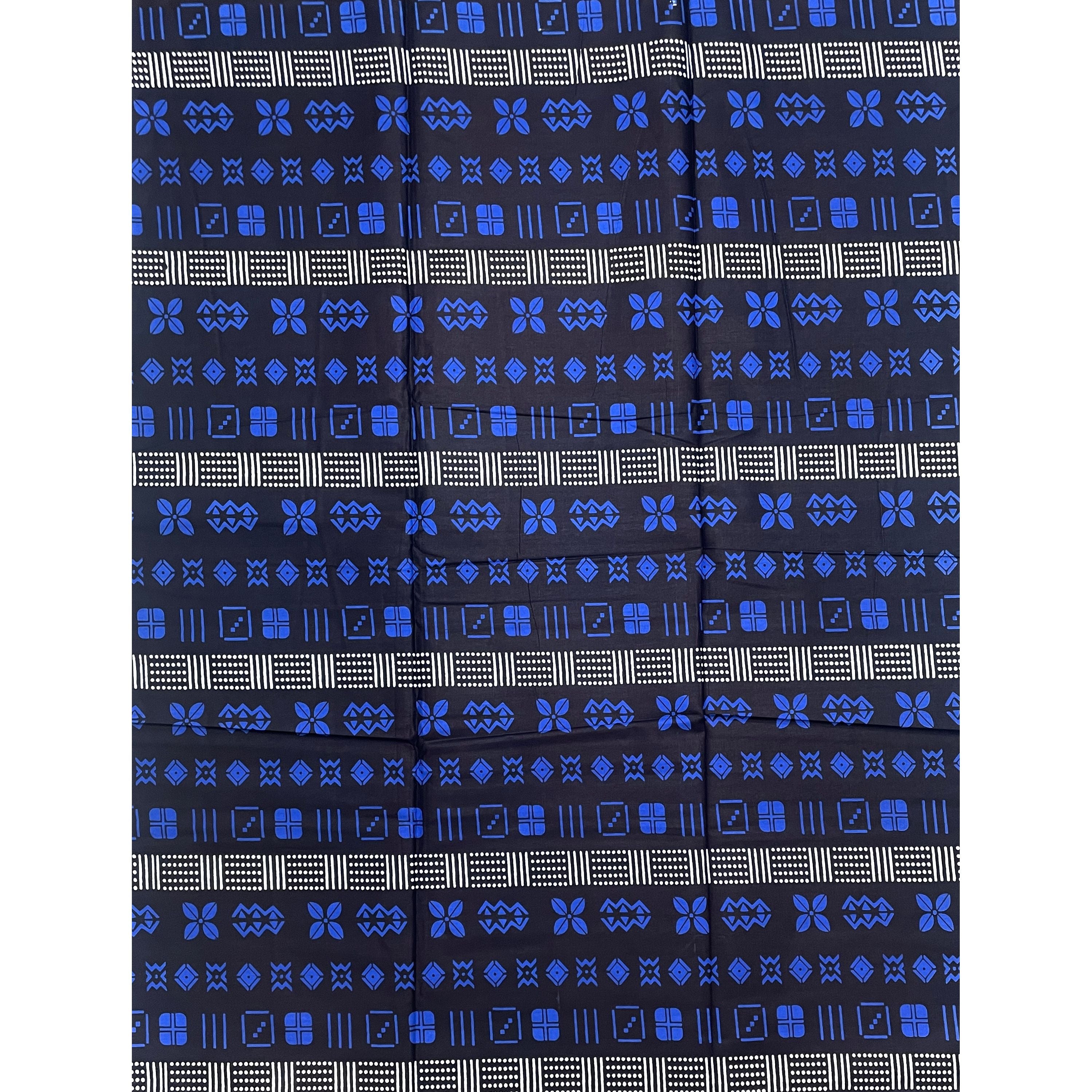 Wax Pagne Africain - Tissu 6 Yards 100% Coton - BOGOLAN BLEU / BLANC