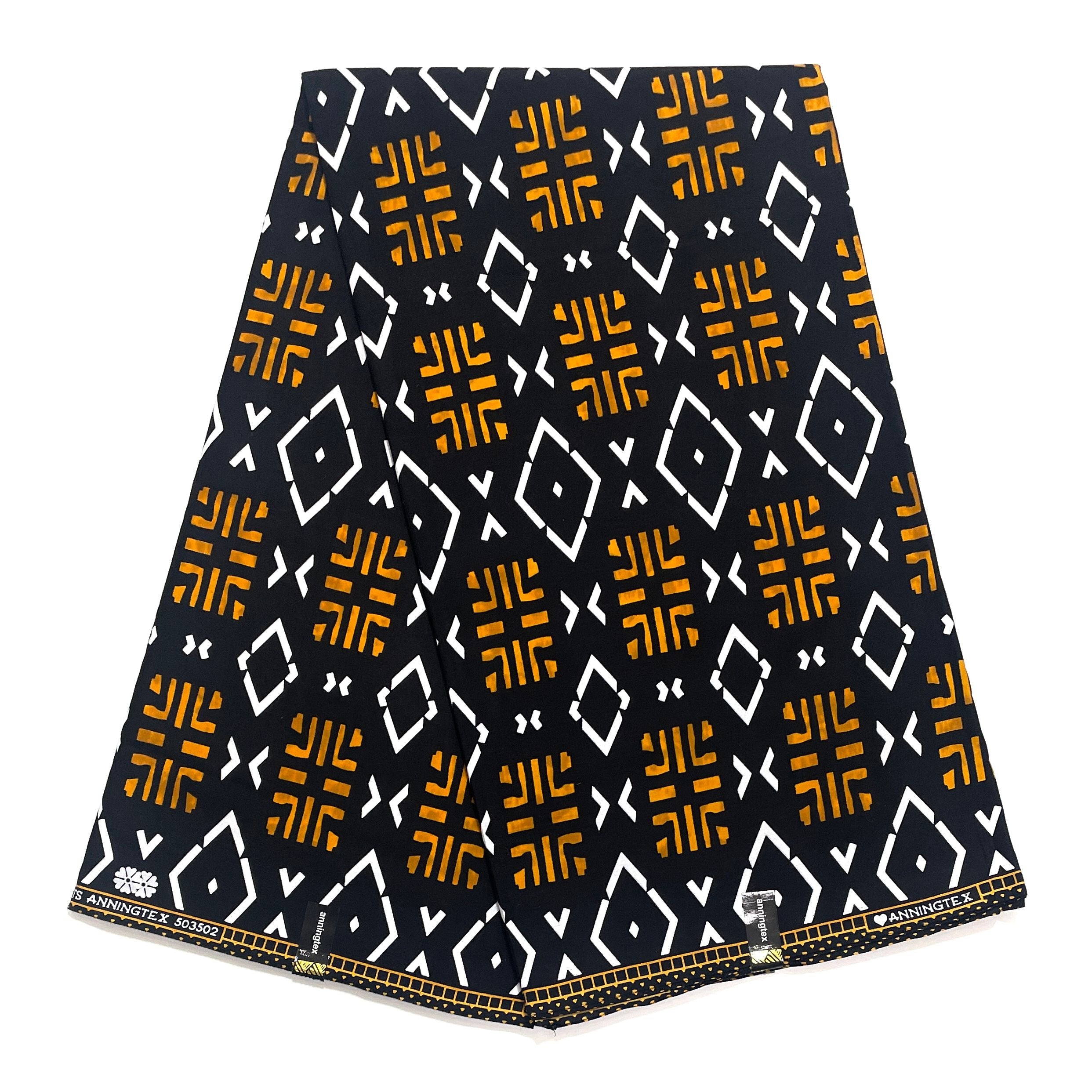 Wax Pagne Africain - Tissu 6 Yards 100% Coton - BOGOLAN NOIR / MARRON