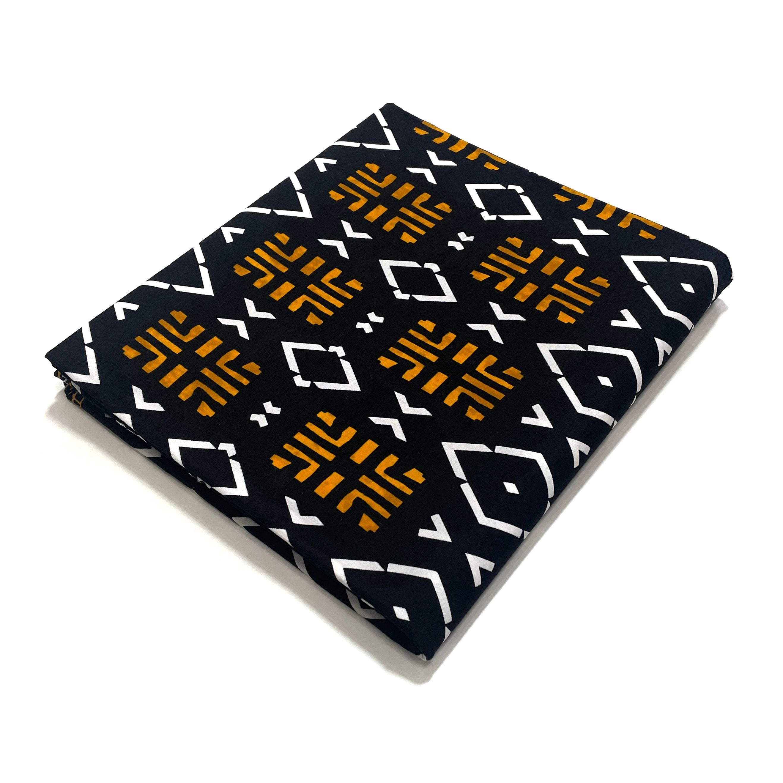 Wax Tissu Pagne Africain - Coupon 2 Yards 100% Coton - BOGOLAN NOIR / MARRON