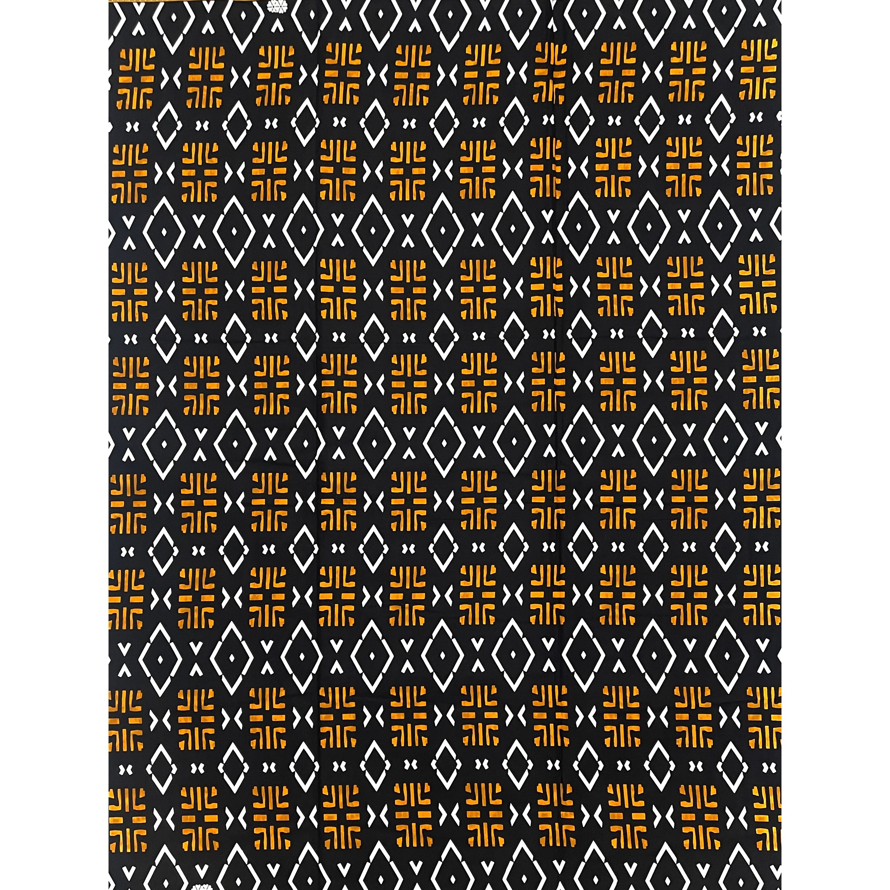 Wax Pagne Africain - Tissu 6 Yards 100% Coton - BOGOLAN NOIR / MARRON