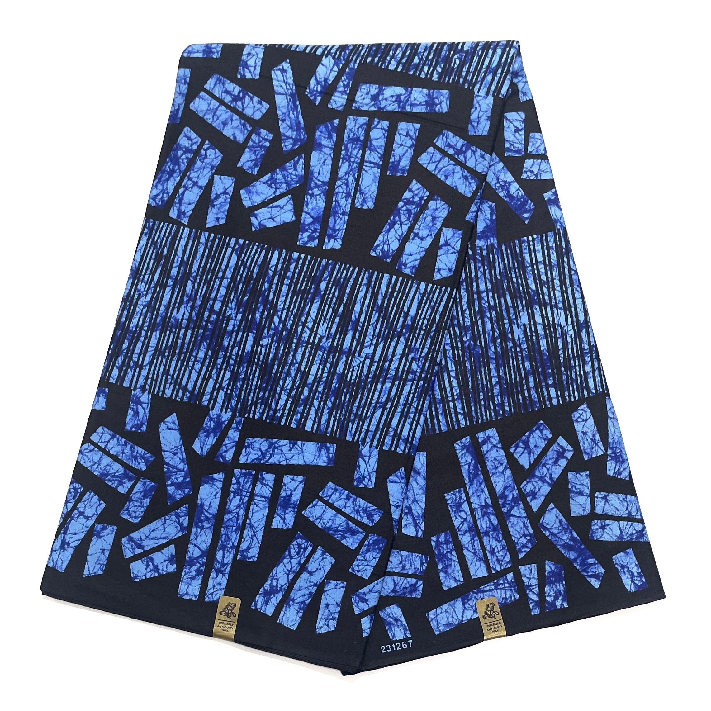 Wax Pagne Africain - Tissu 6 Yards 100% Coton - BOGOLAN BLEU / NOIR