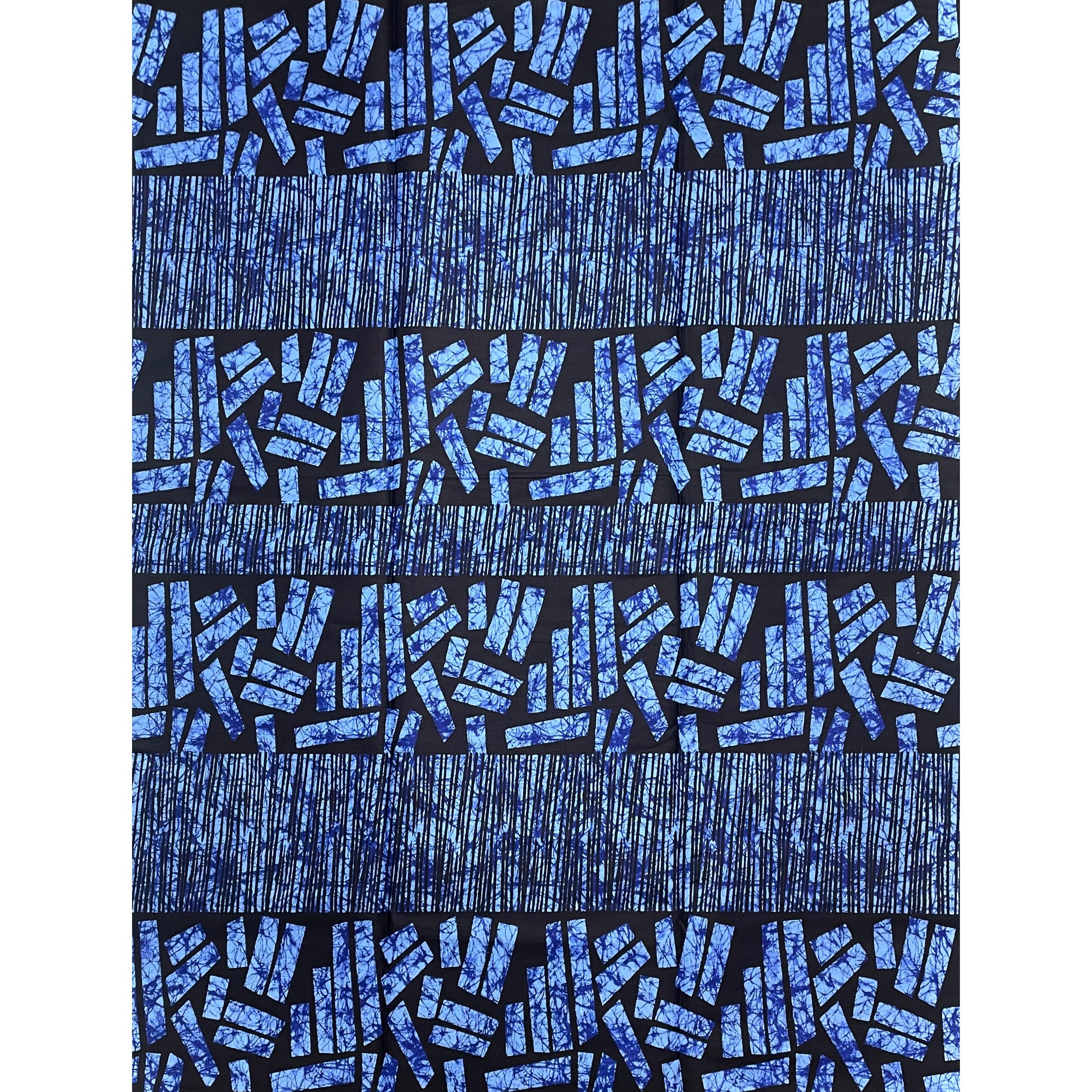 Wax Pagne Africain - Tissu 6 Yards 100% Coton - BOGOLAN BLEU / NOIR