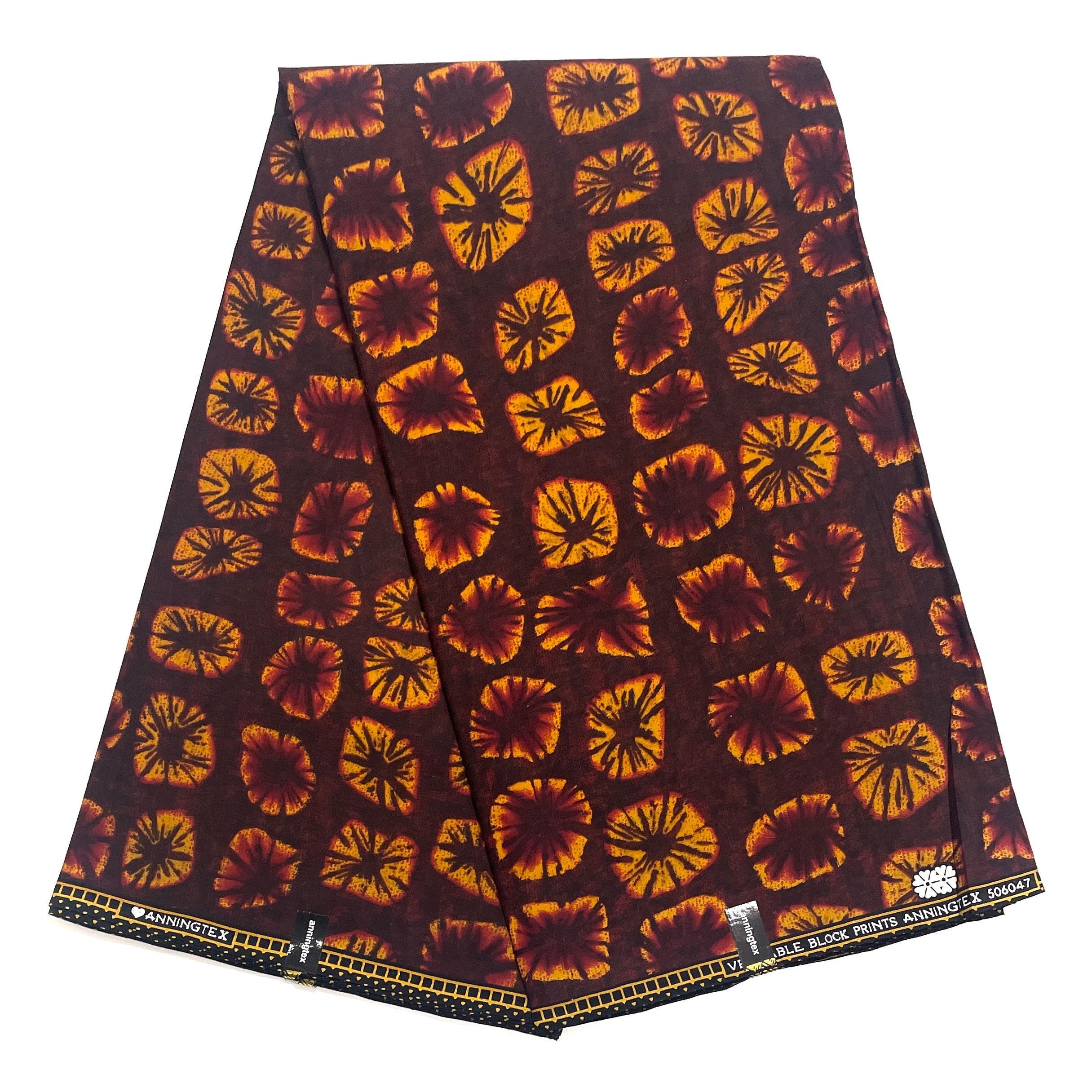 Wax Pagne Africain - Tissu 6 Yards 100% Coton - BOGOLAN MARRON / ORANGE