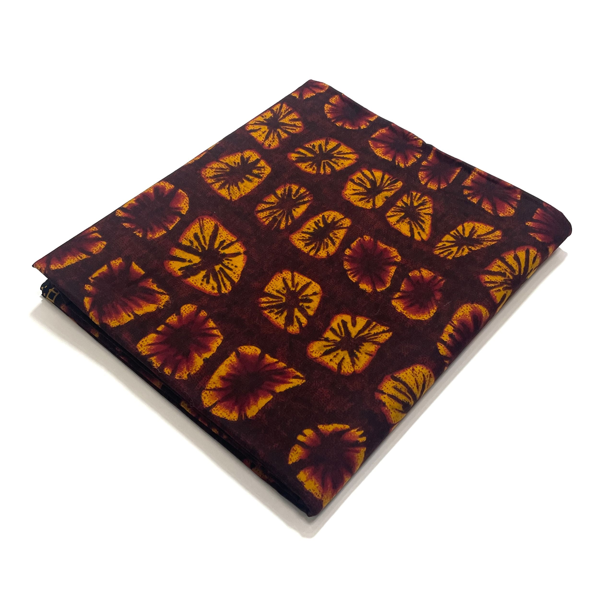 Wax Tissu Pagne Africain - Coupon 2 Yards 100% Coton - BOGOLAN MARRON / ORANGE