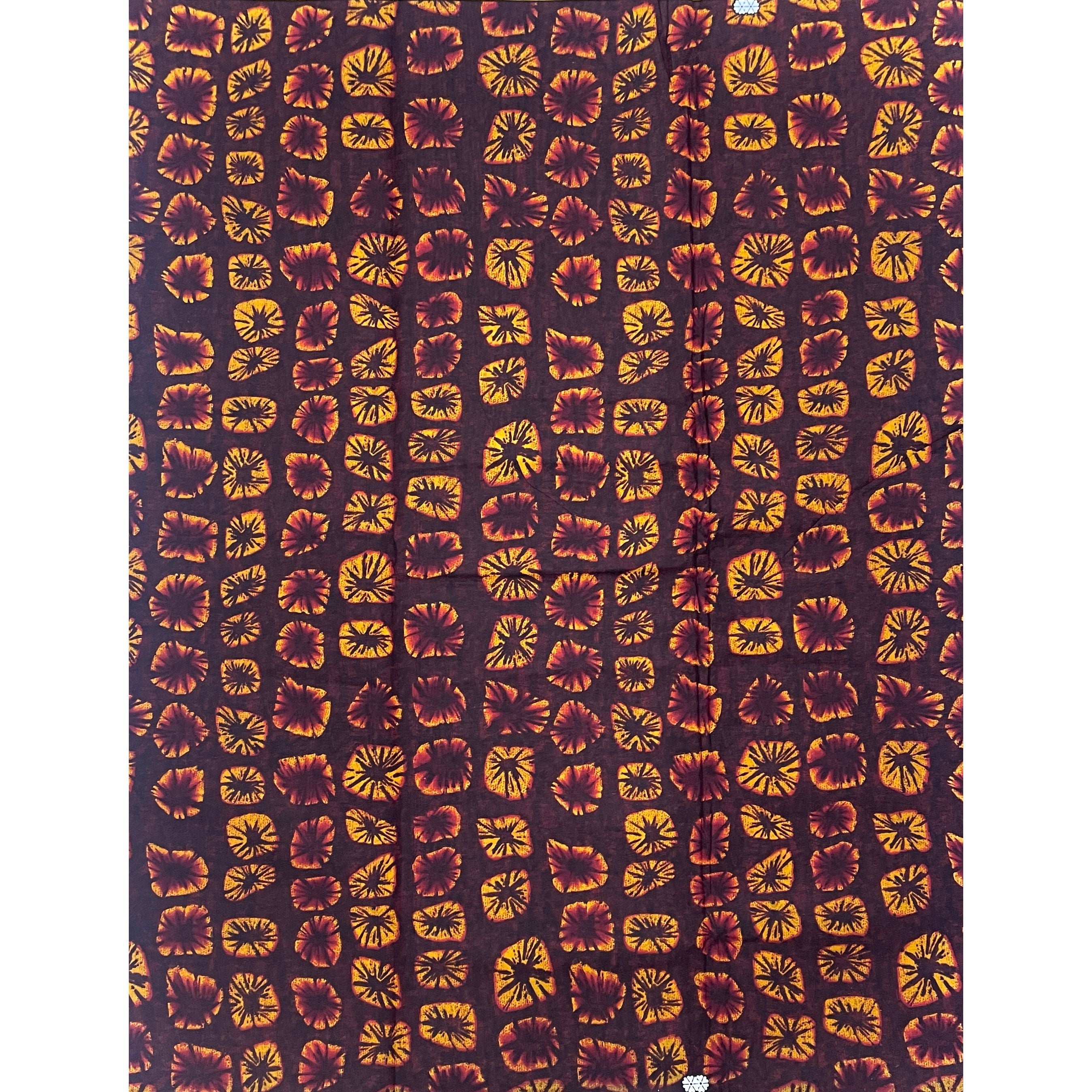 Wax Pagne Africain - Tissu 6 Yards 100% Coton - BOGOLAN MARRON / ORANGE