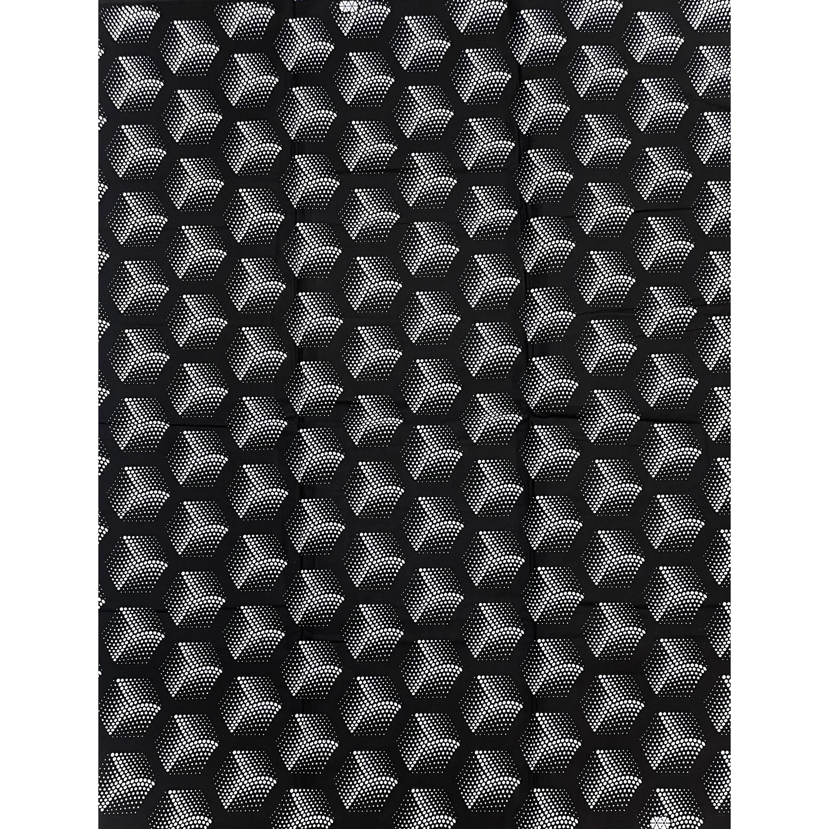 Wax Pagne Africain - Tissu 6 Yards 100% Coton - BOGOLAN NOIR / BLANC