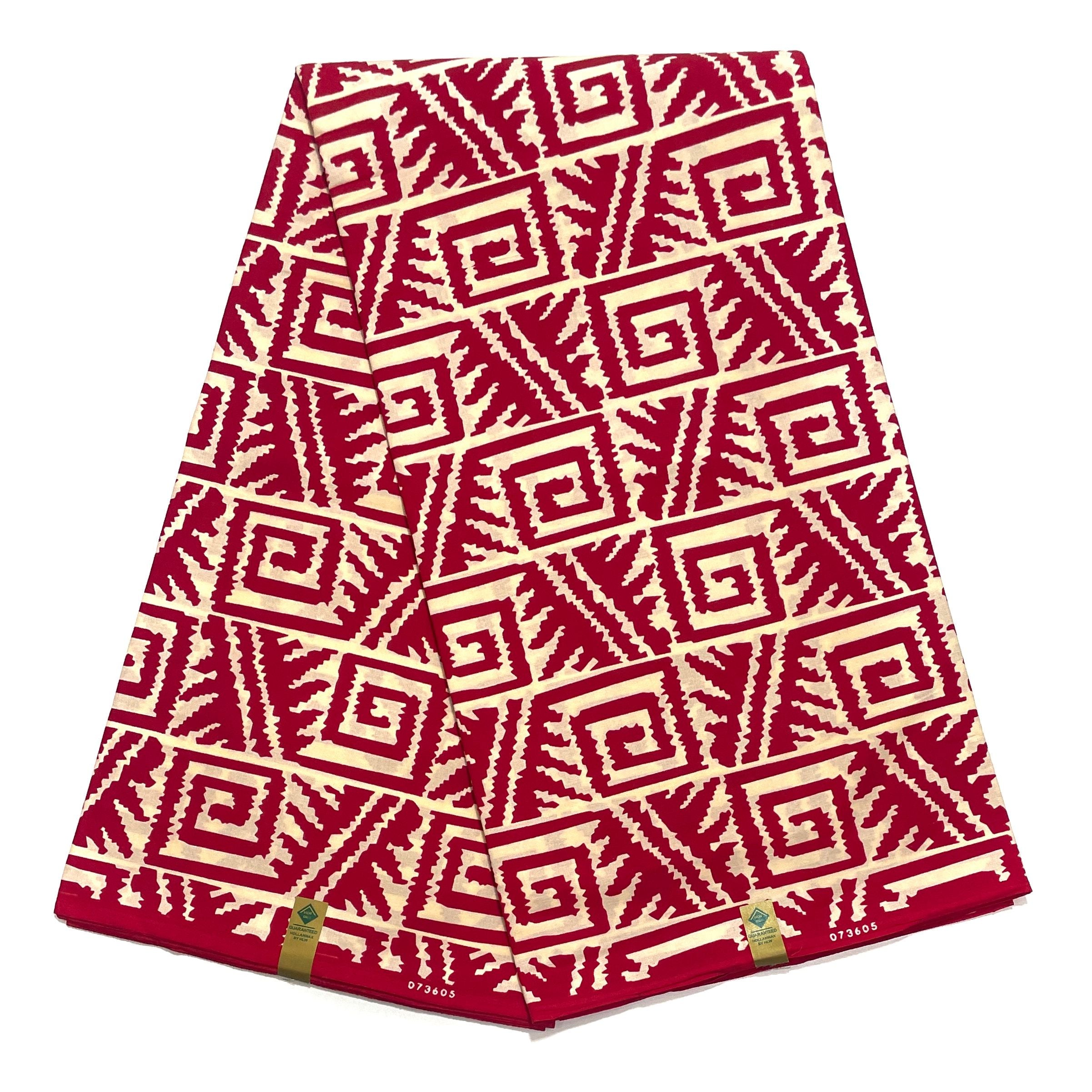 Wax Pagne Africain - Tissu 6 Yards 100% Coton - BOGOLAN ROUGE / BEIGE