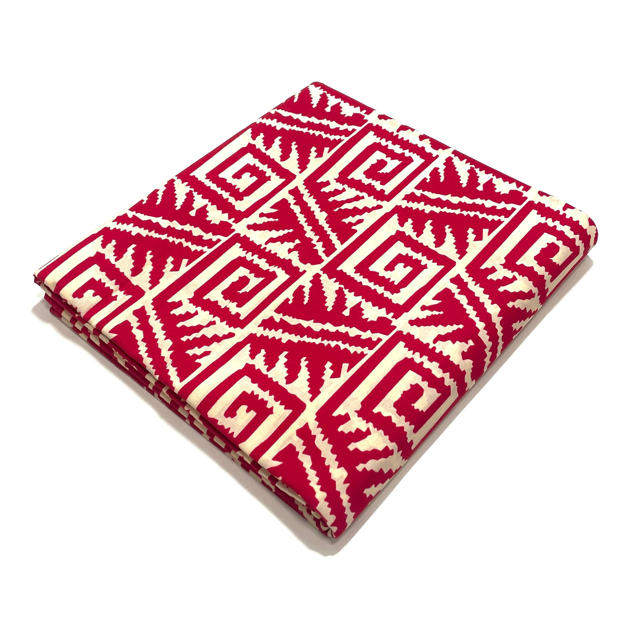 Wax Tissu Pagne Africain - Coupon 2 Yards 100% Coton - BOGOLAN ROUGE / BEIGE