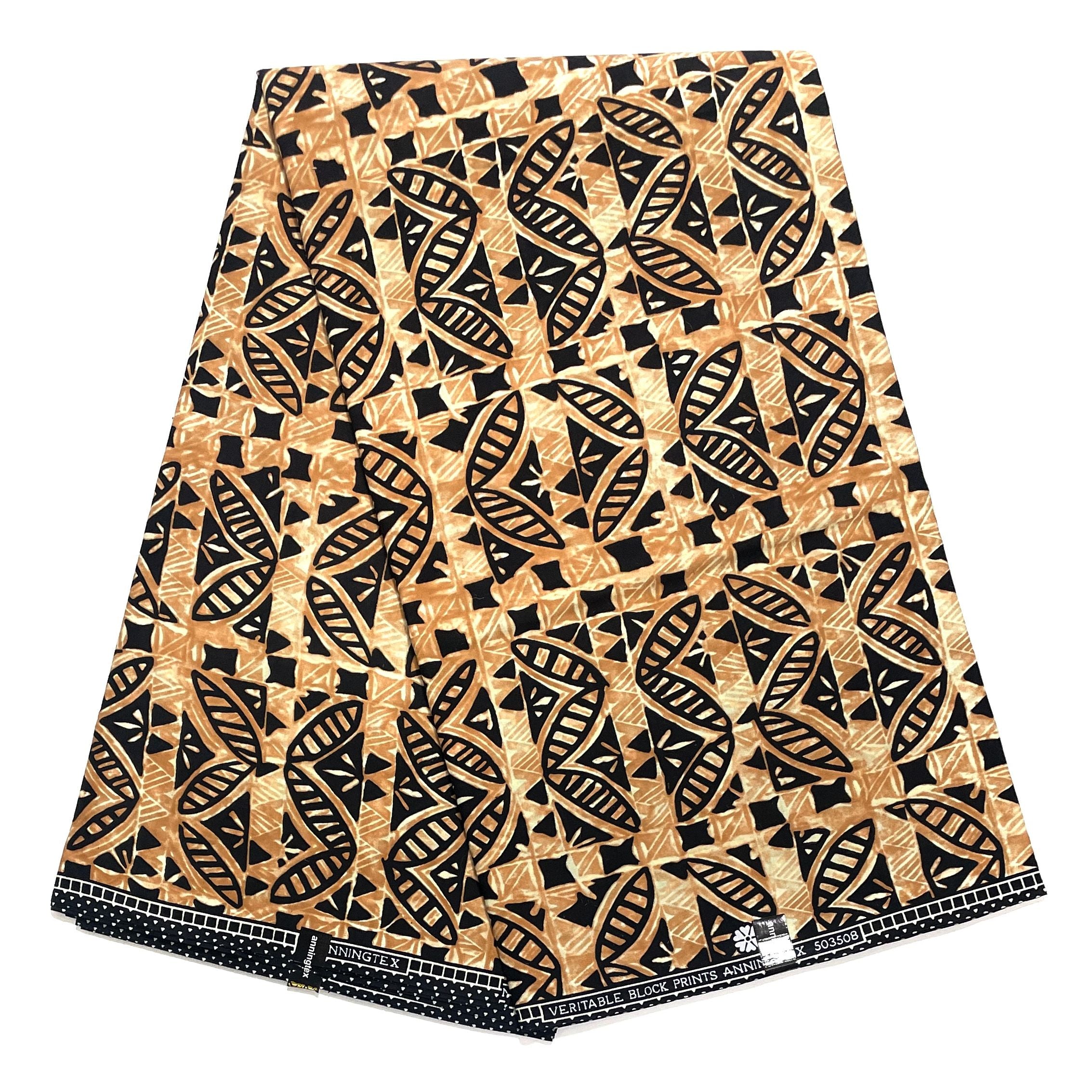 Wax Pagne Africain - Tissu 6 Yards 100% Coton - BOGOLAN MARRON / NOIR