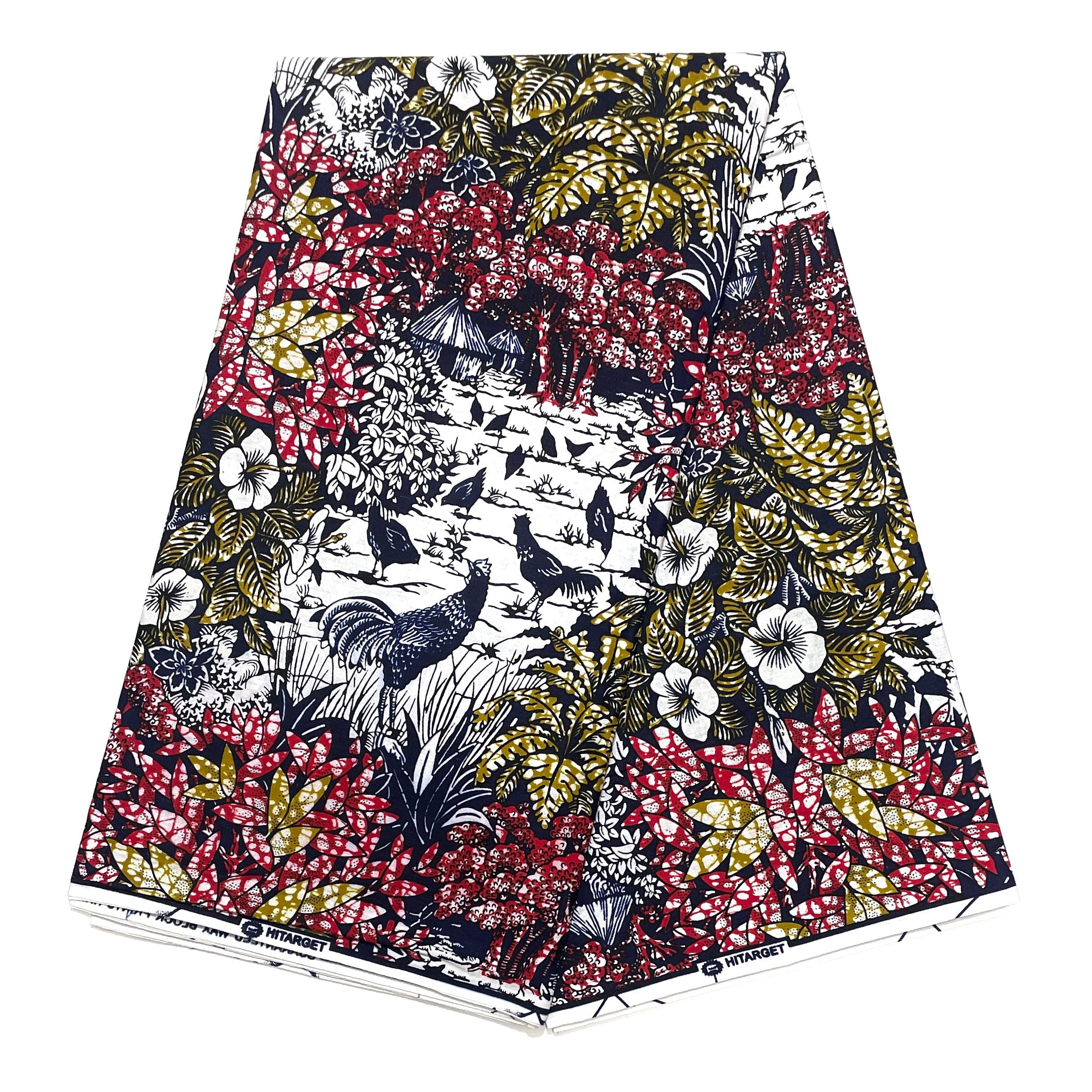 Wax Pagne Africain - Tissu 6 Yards 100% Coton - Fond BLANC