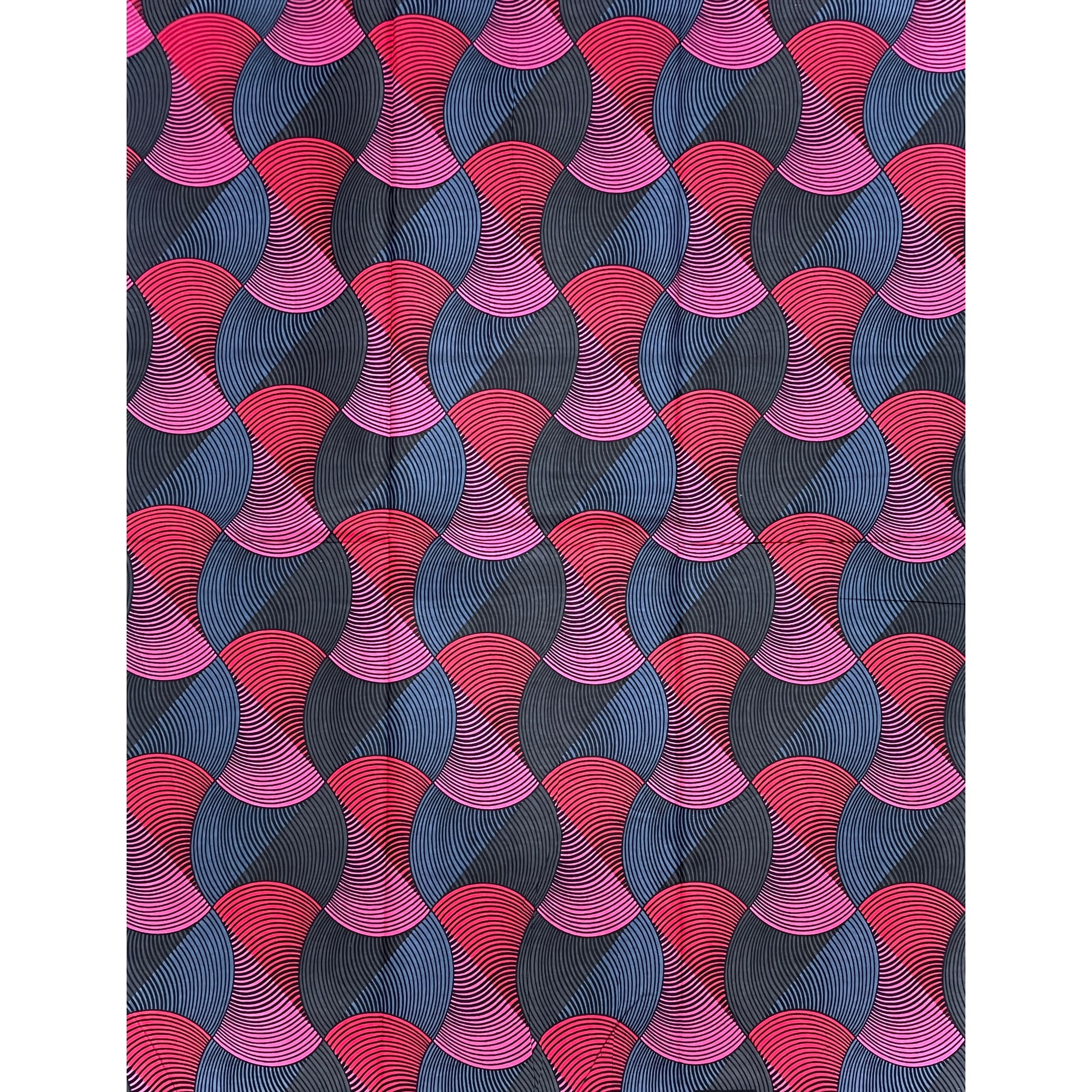 Wax Pagne Africain - Tissu 6 Yards 100% Coton - ROSE / GRIS