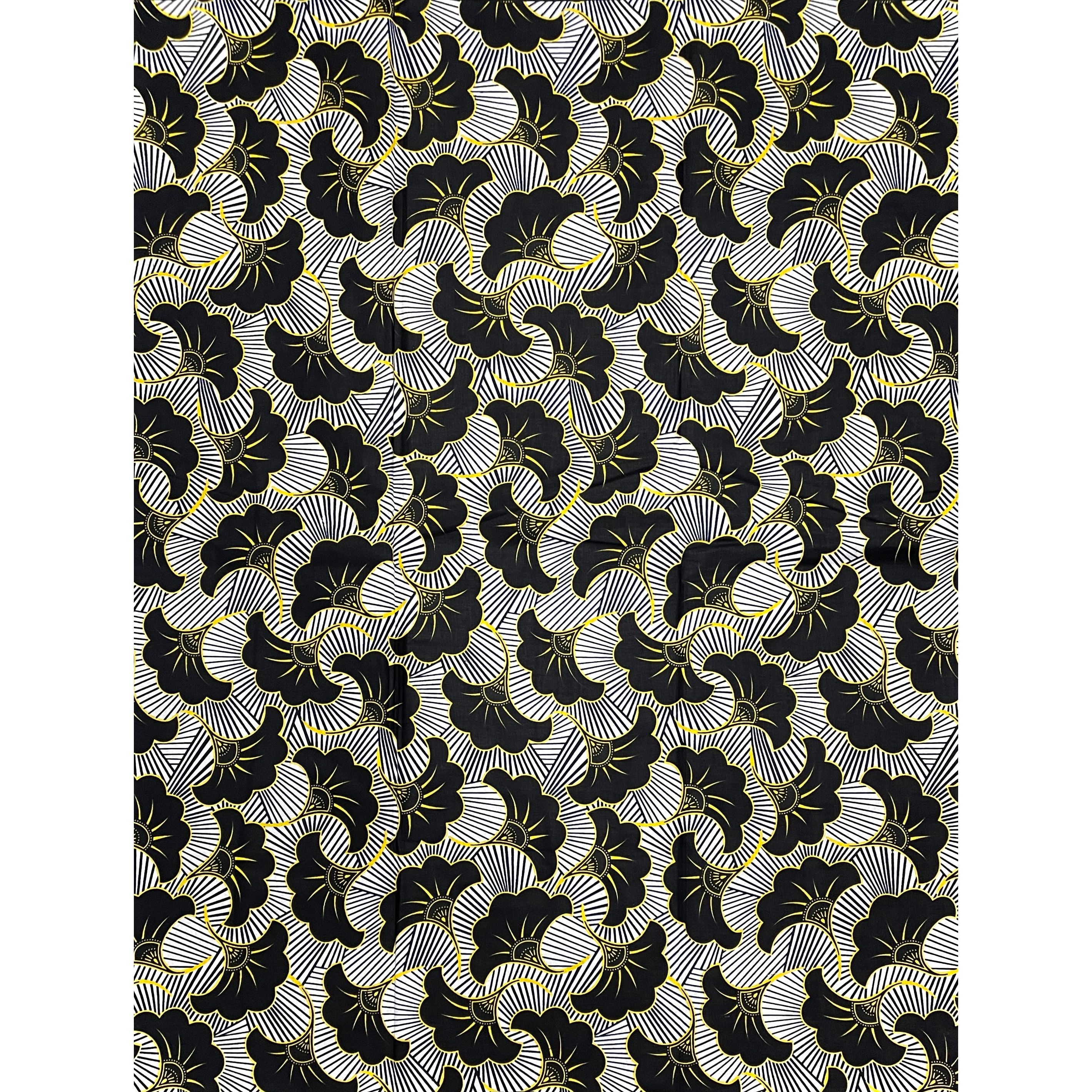 Wax Tissu Pagne Africain - Coupon 2 Yards 100% Coton - BLANC / NOIR