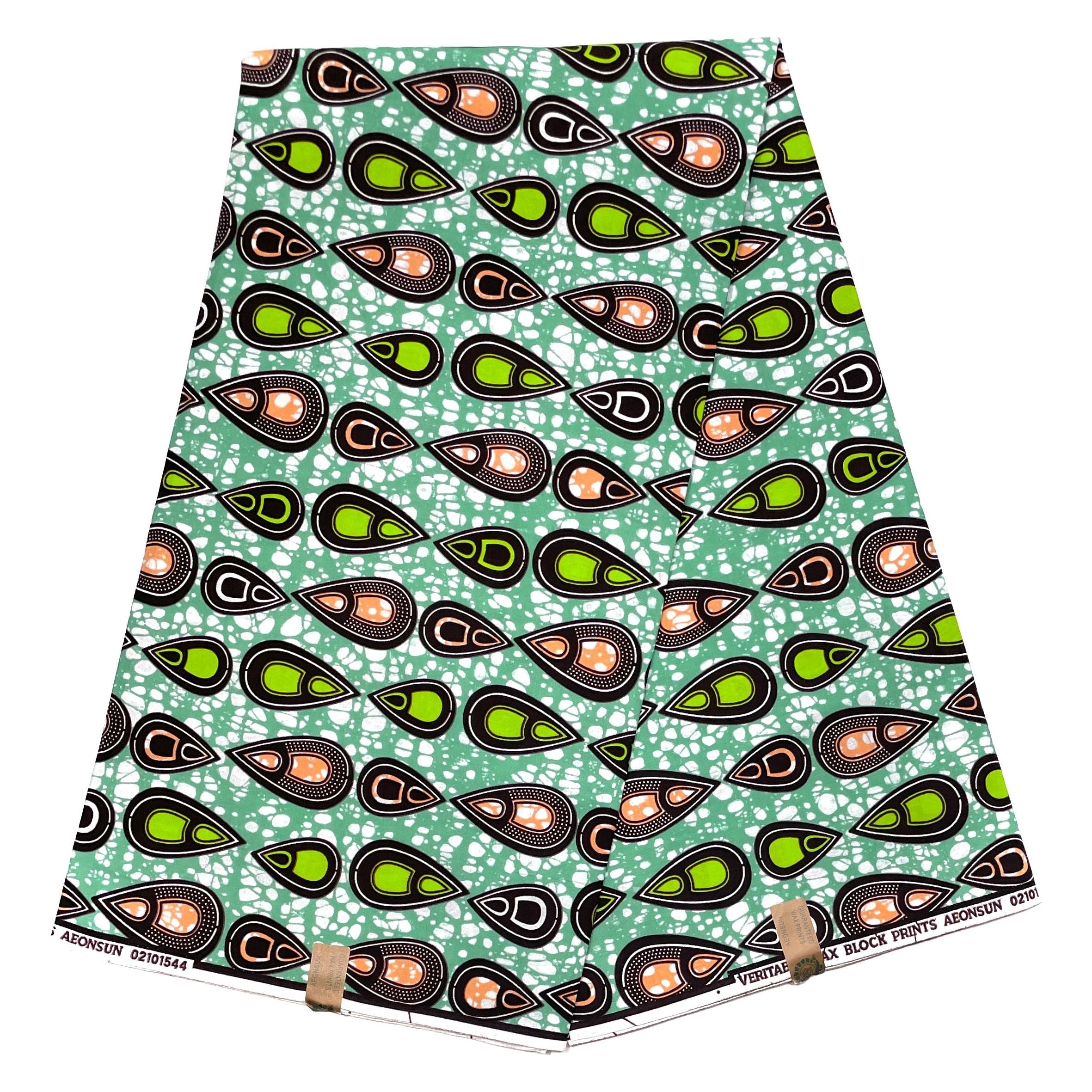 Wax Pagne Africain - Tissu 6 Yards 100% Coton - VERT / SAUMON CLAIR
