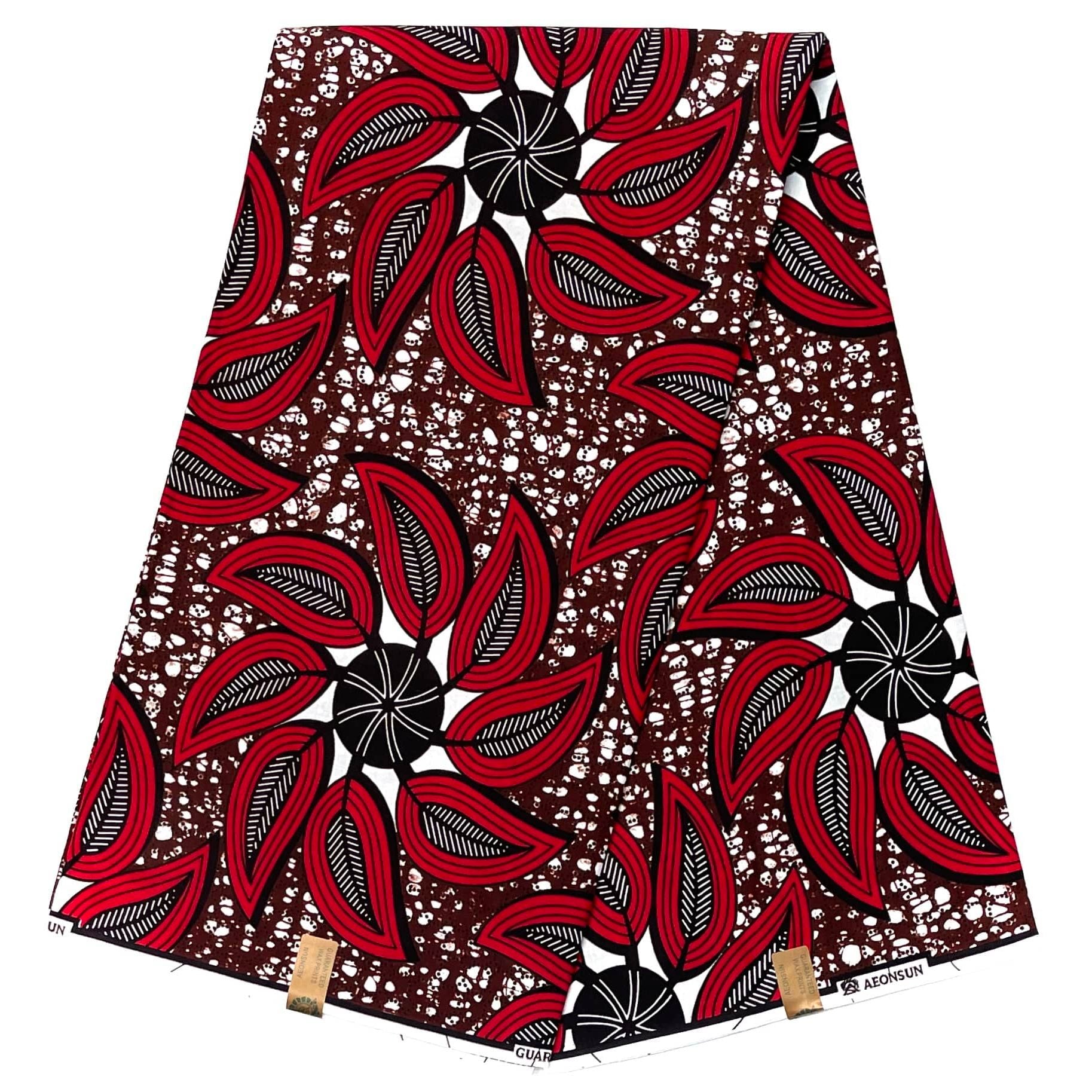 Wax Pagne Africain - Tissu 6 Yards 100% Coton - ROUGE / MARRON