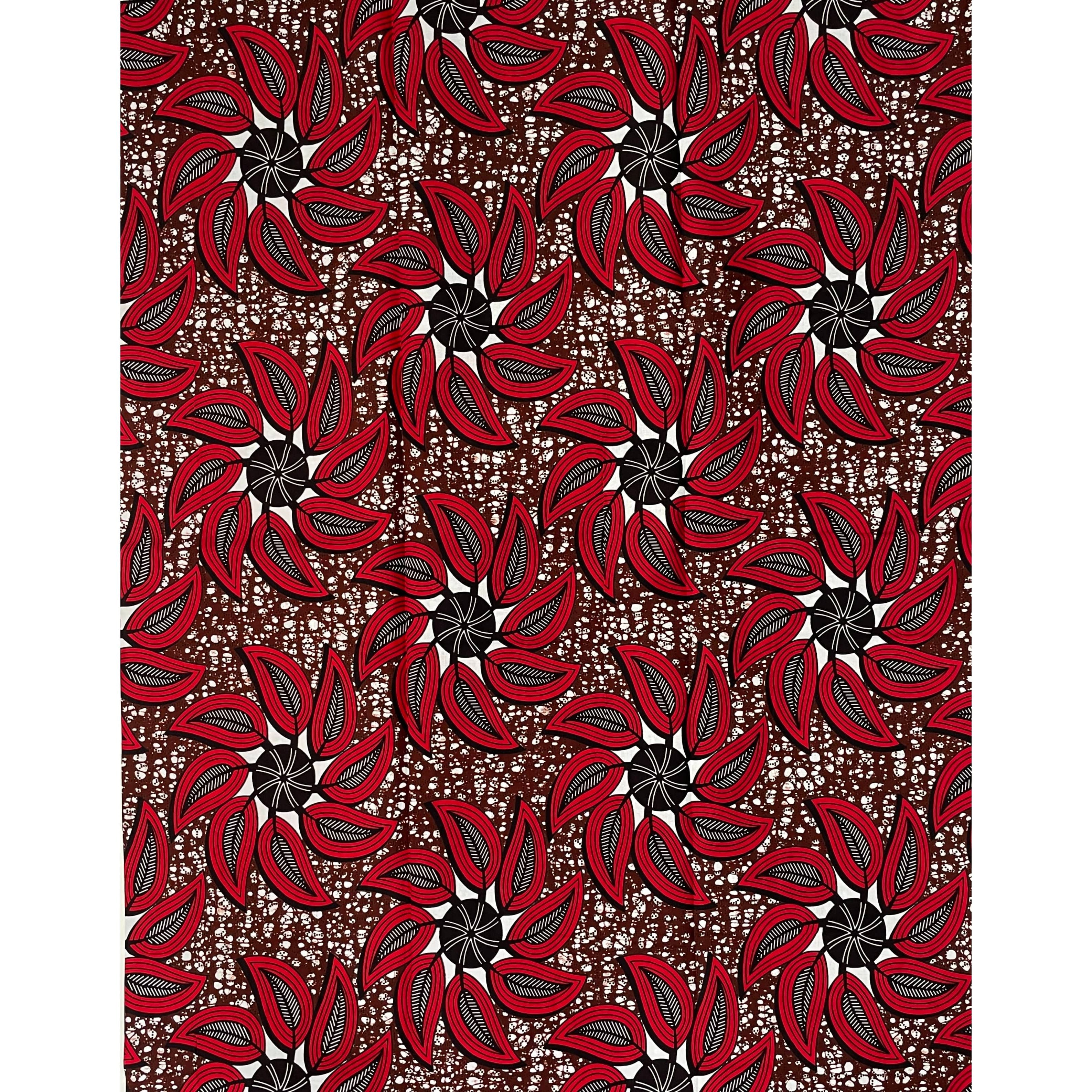 Wax Pagne Africain - Tissu 6 Yards 100% Coton - ROUGE / MARRON
