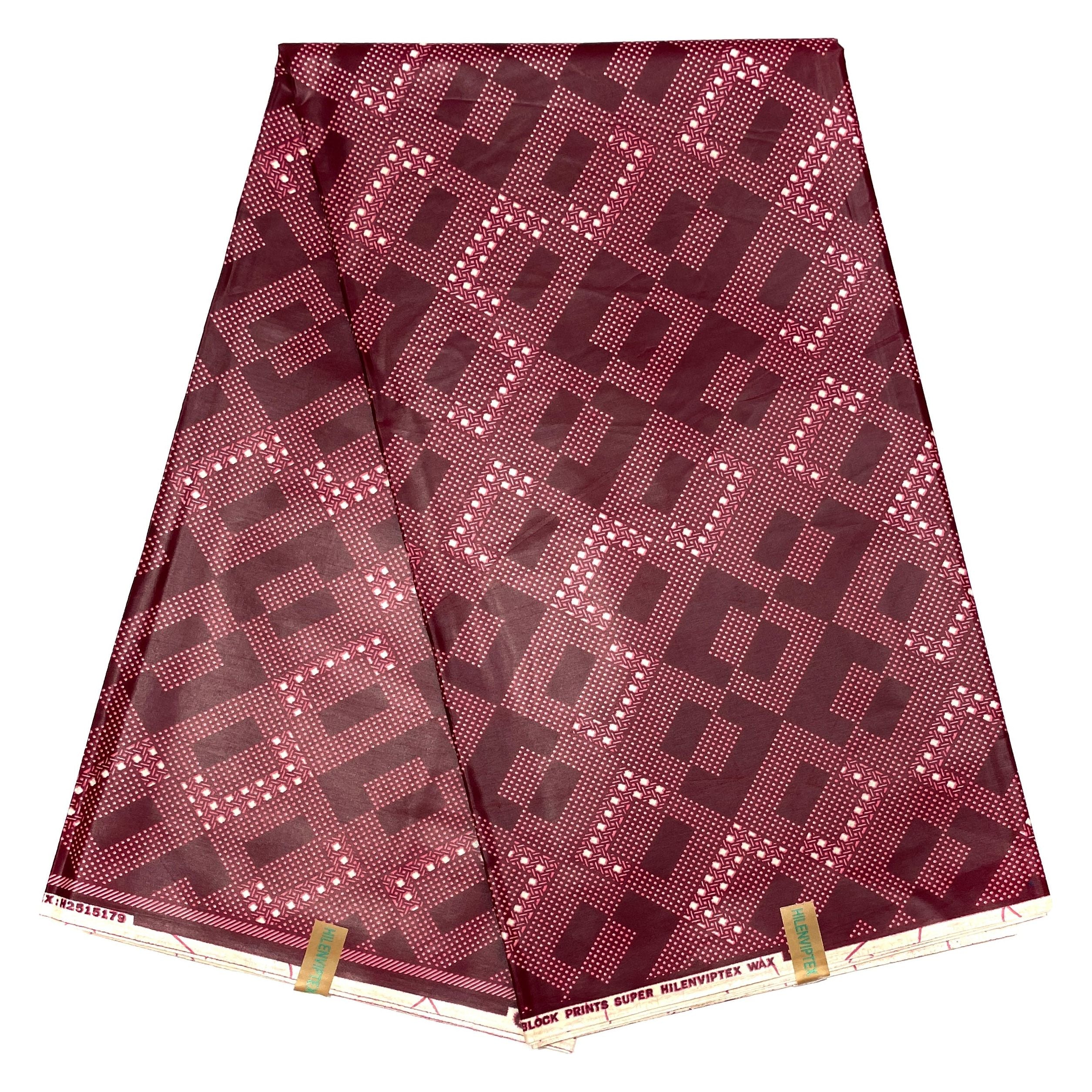 Wax Pagne Africain - Tissu Satiné 6 Yards 100% Coton - BORDEAUX / BEIGE
