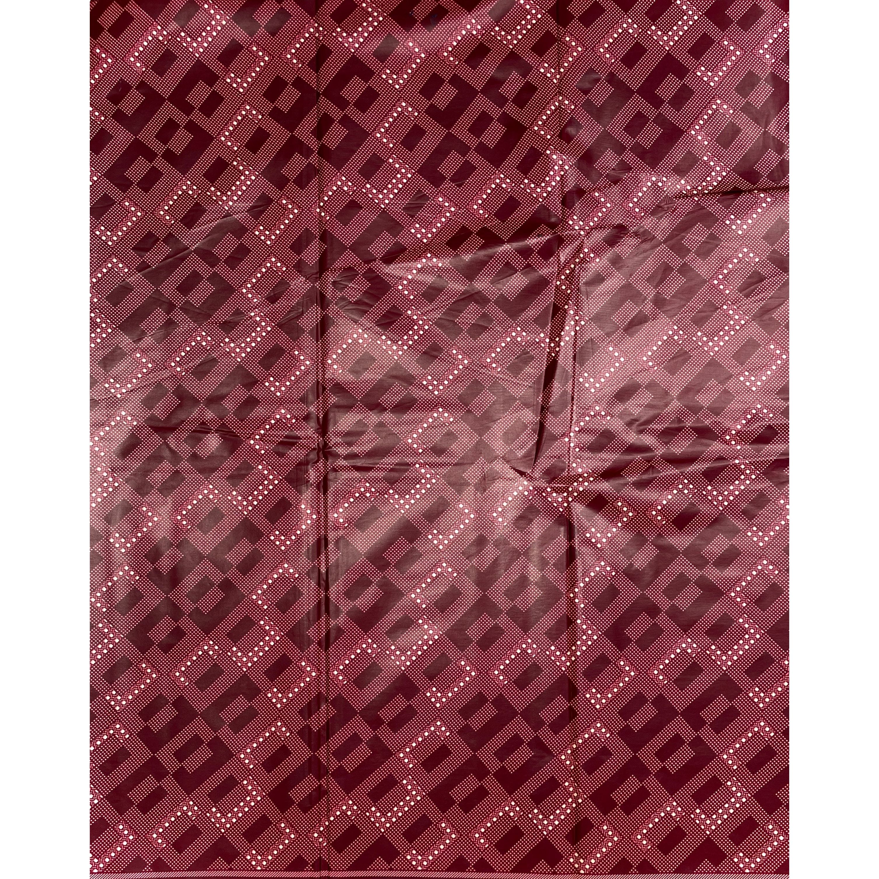 Wax Pagne Africain - Tissu Satiné 6 Yards 100% Coton - BORDEAUX / BEIGE