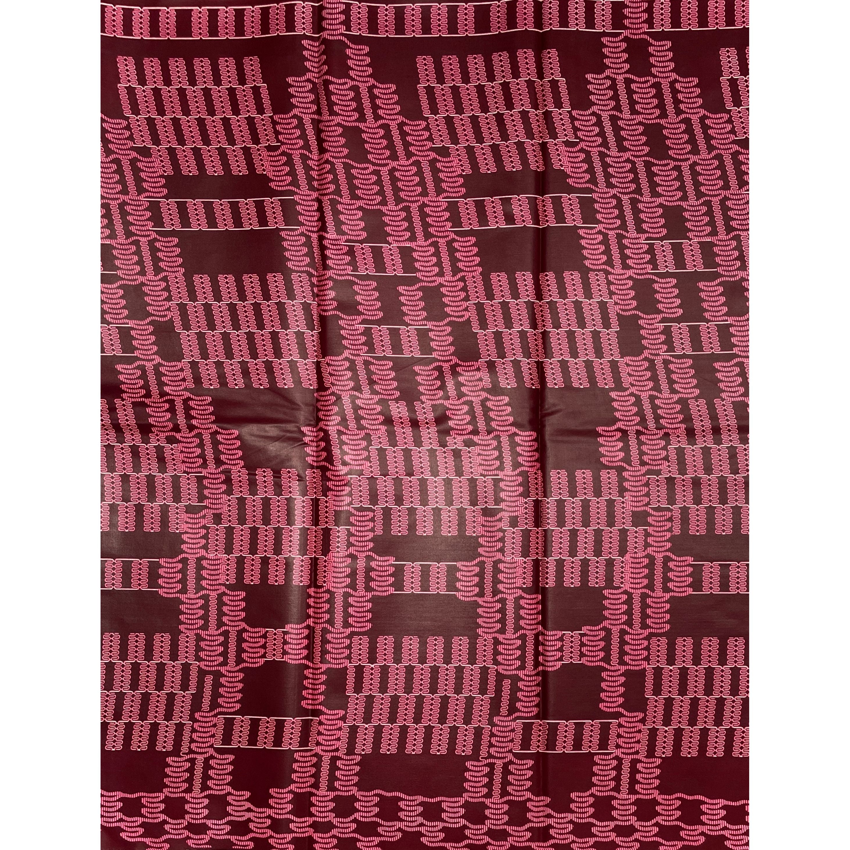 Wax Pagne Africain - Tissu Satiné 6 Yards 100% Coton - BORDEAUX / BEIGE