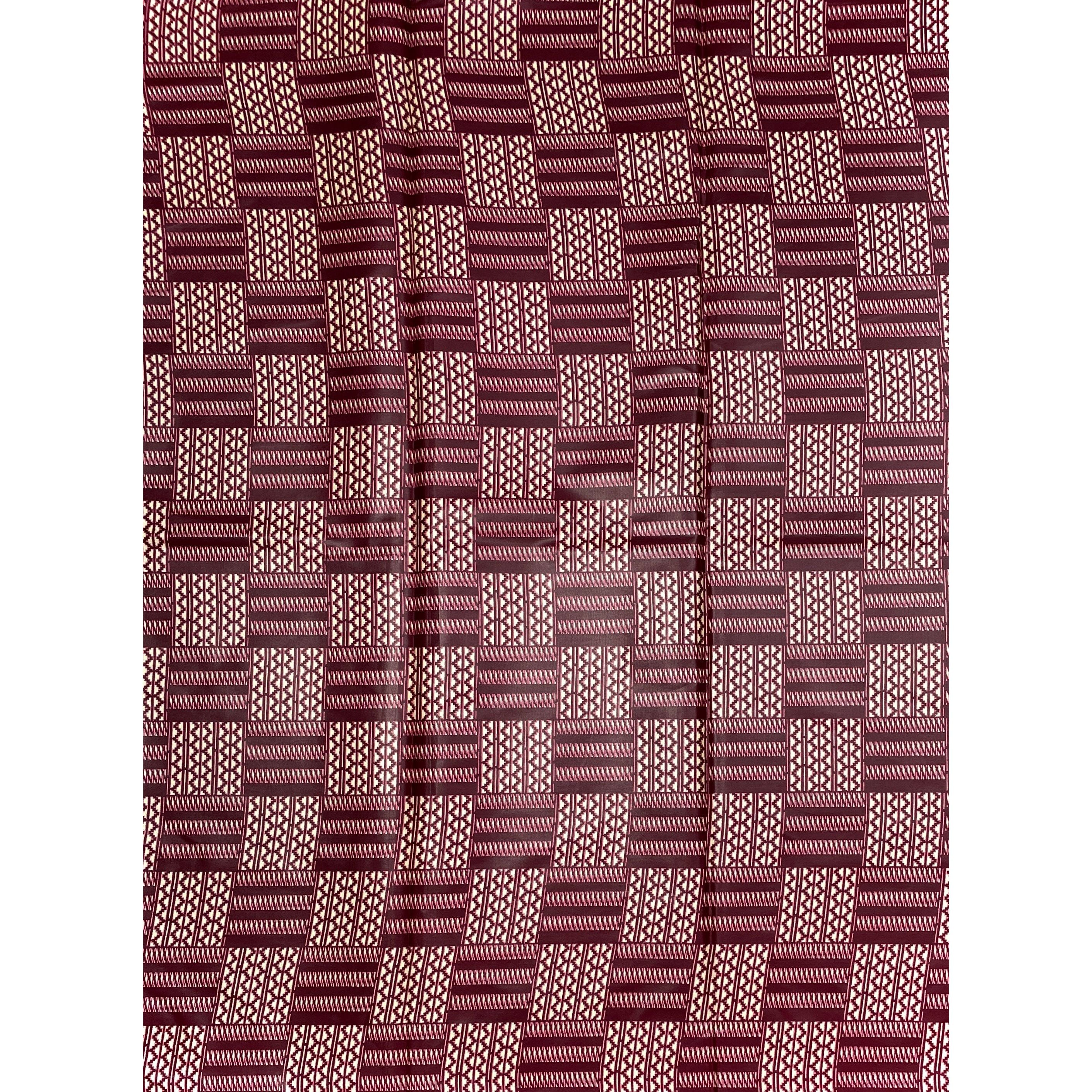 Wax Pagne Africain - Tissu Satiné 6 Yards 100% Coton - BORDEAUX / BEIGE