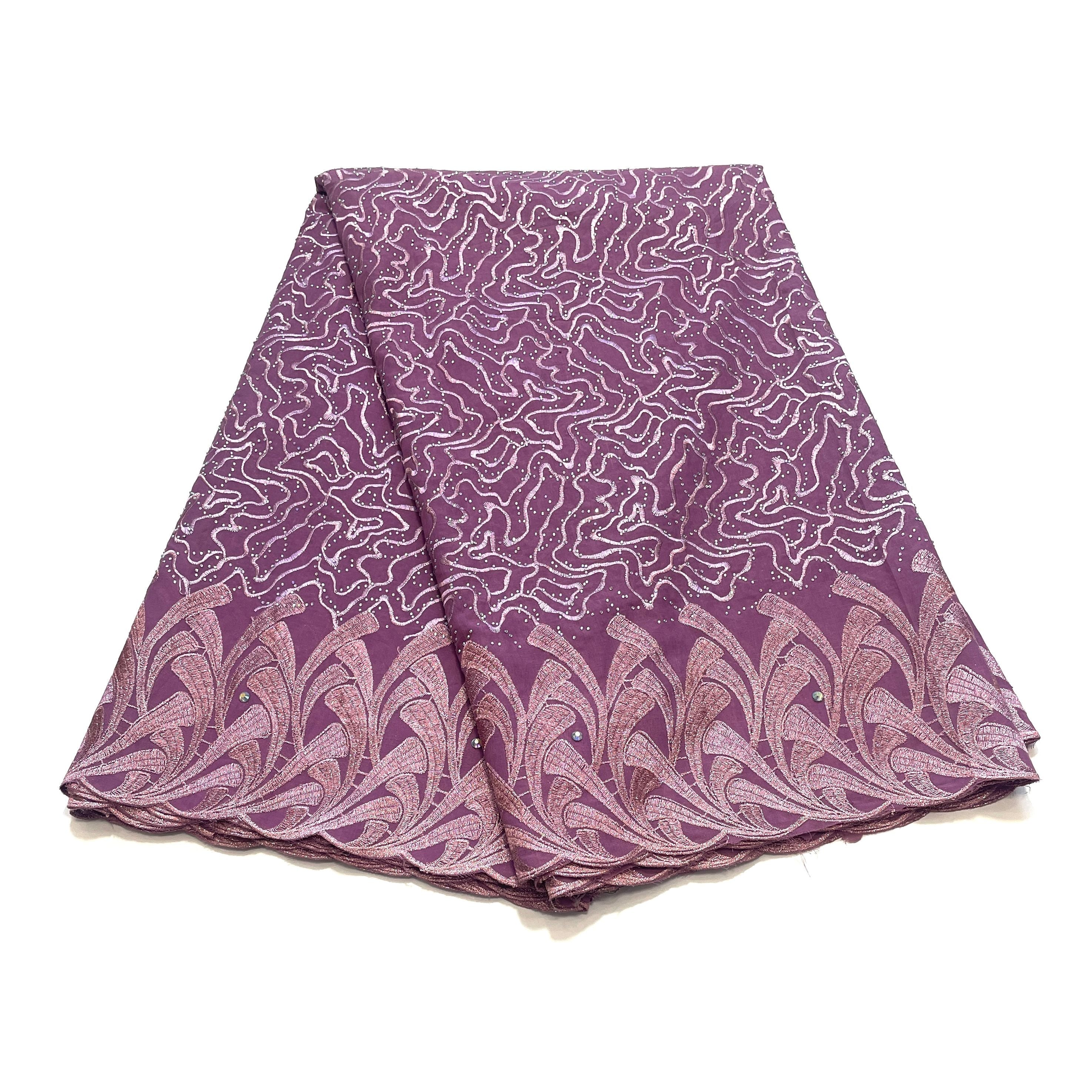 Brodé Broderie type SWISS LACE -  Tissu African 5 Yards - ROSE BONBON