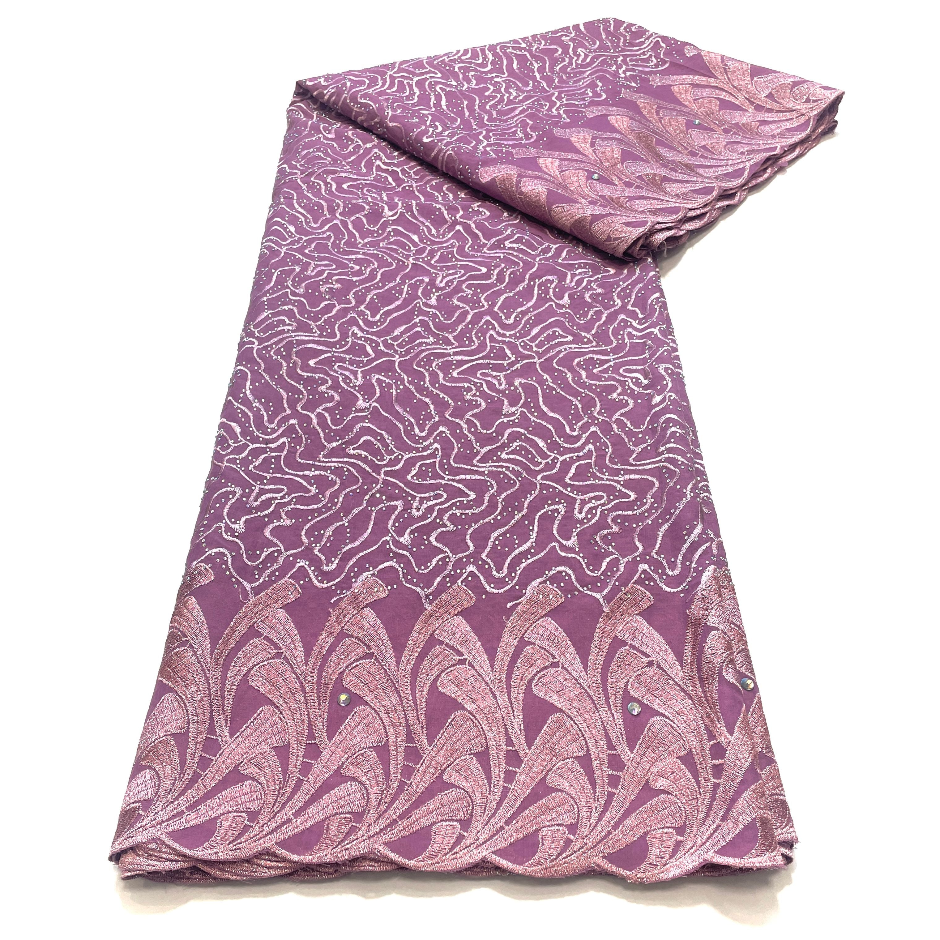 Brodé Broderie type SWISS LACE -  Tissu African 5 Yards - ROSE BONBON