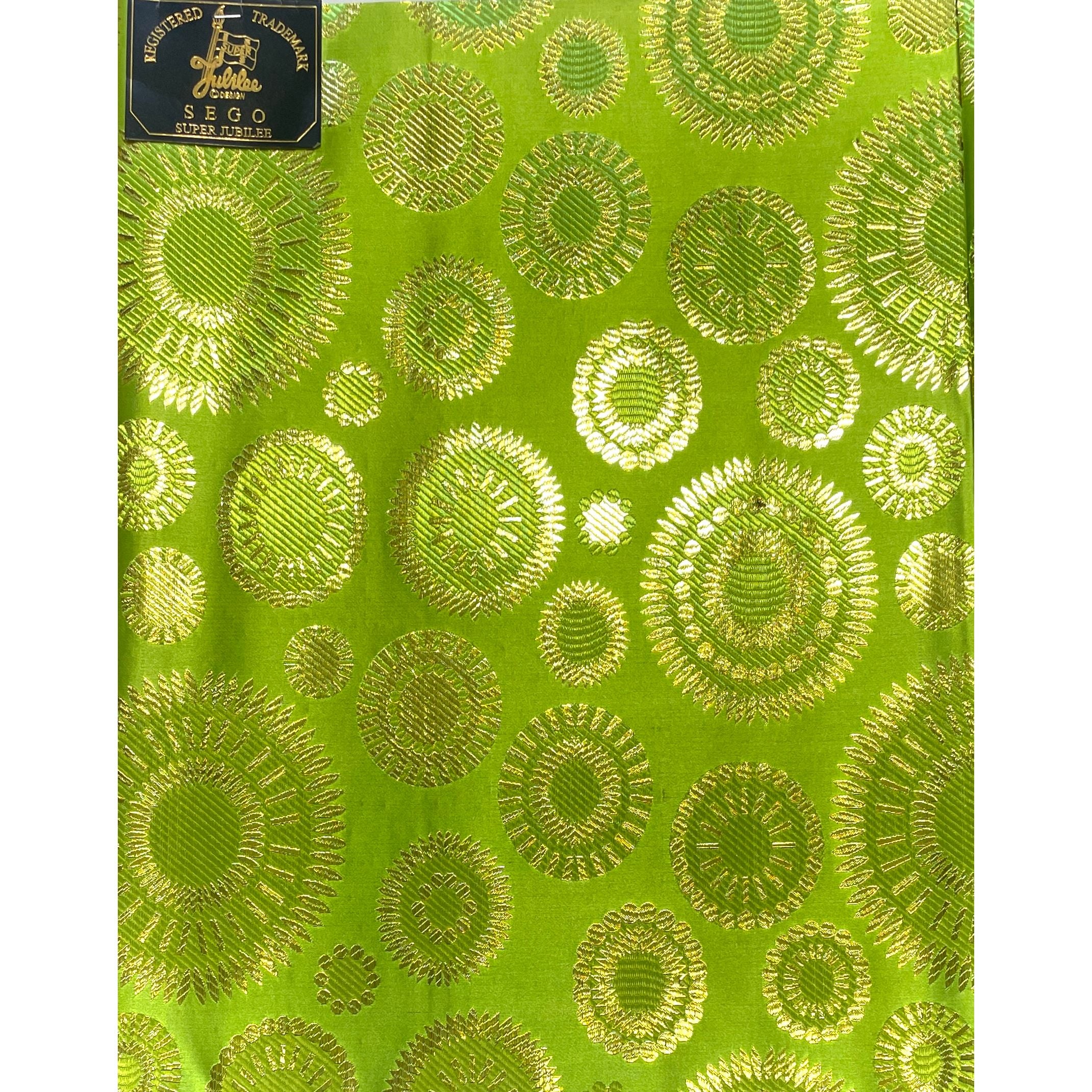Foulard Africain Coiffe Turban - Tissu 2 mètres - VERT / DORÉ