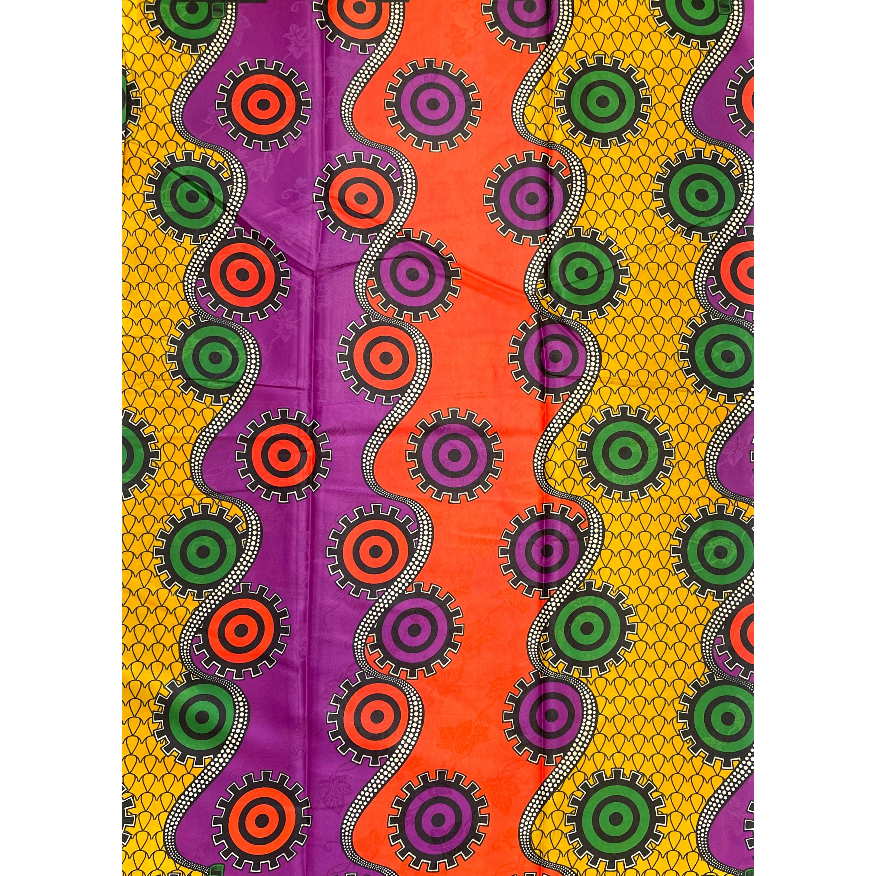 Supreme Bazin Wax Pagne Africain - Tissu 6 Yards Coton - VIOLET / JAUNE / ORANGE