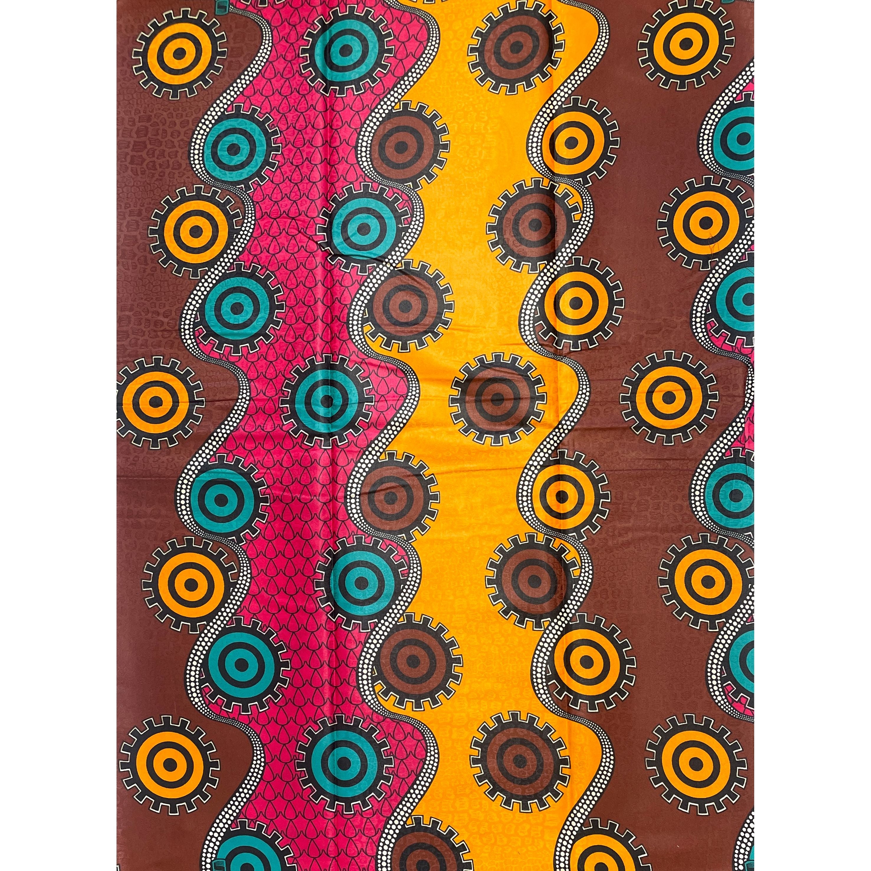 Supreme Bazin Wax Pagne Africain - Tissu 6 Yards Coton - MARRON / ROSE / ORANGE