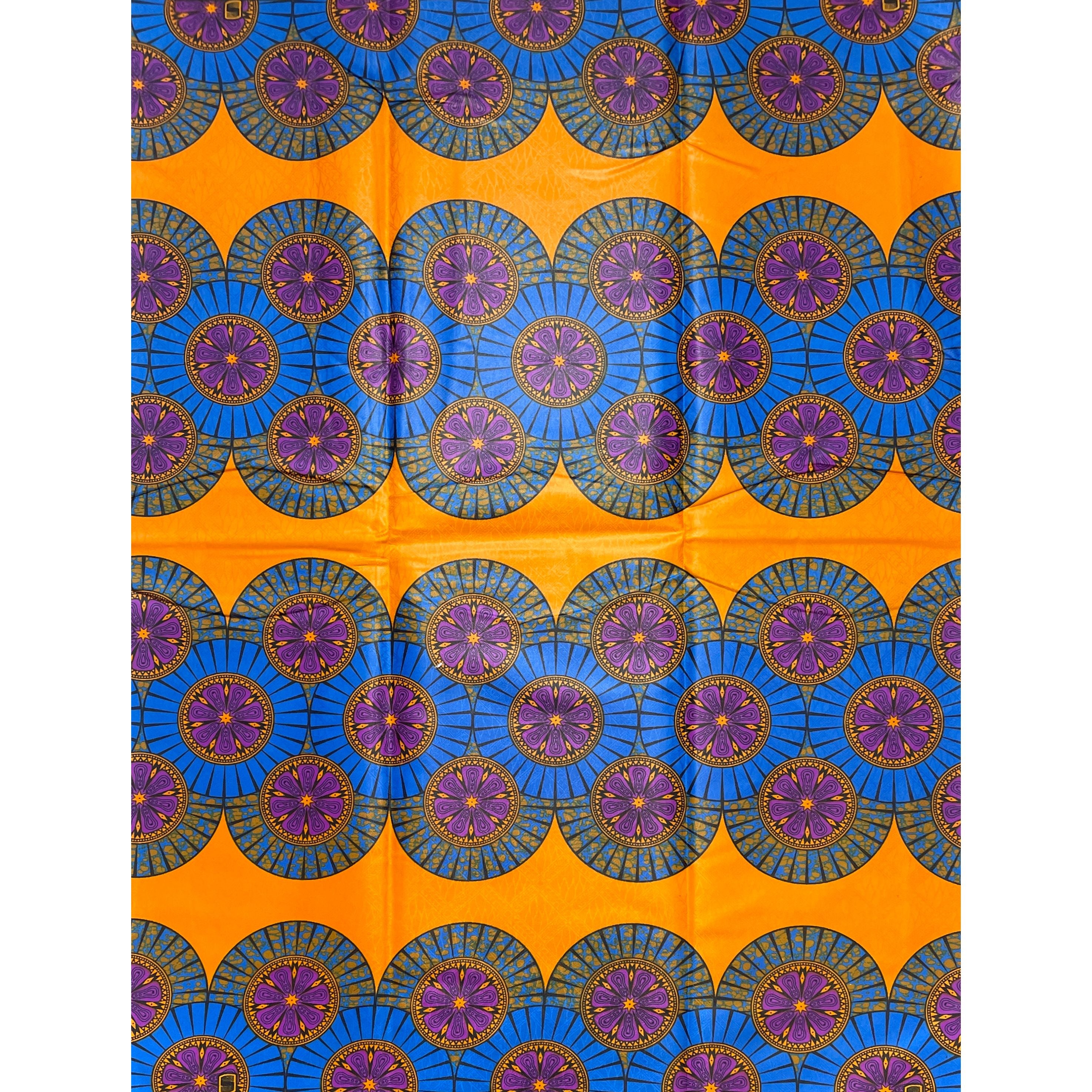Supreme Bazin Wax Pagne Africain - Tissu 6 Yards Coton - BLEU / ORANGE
