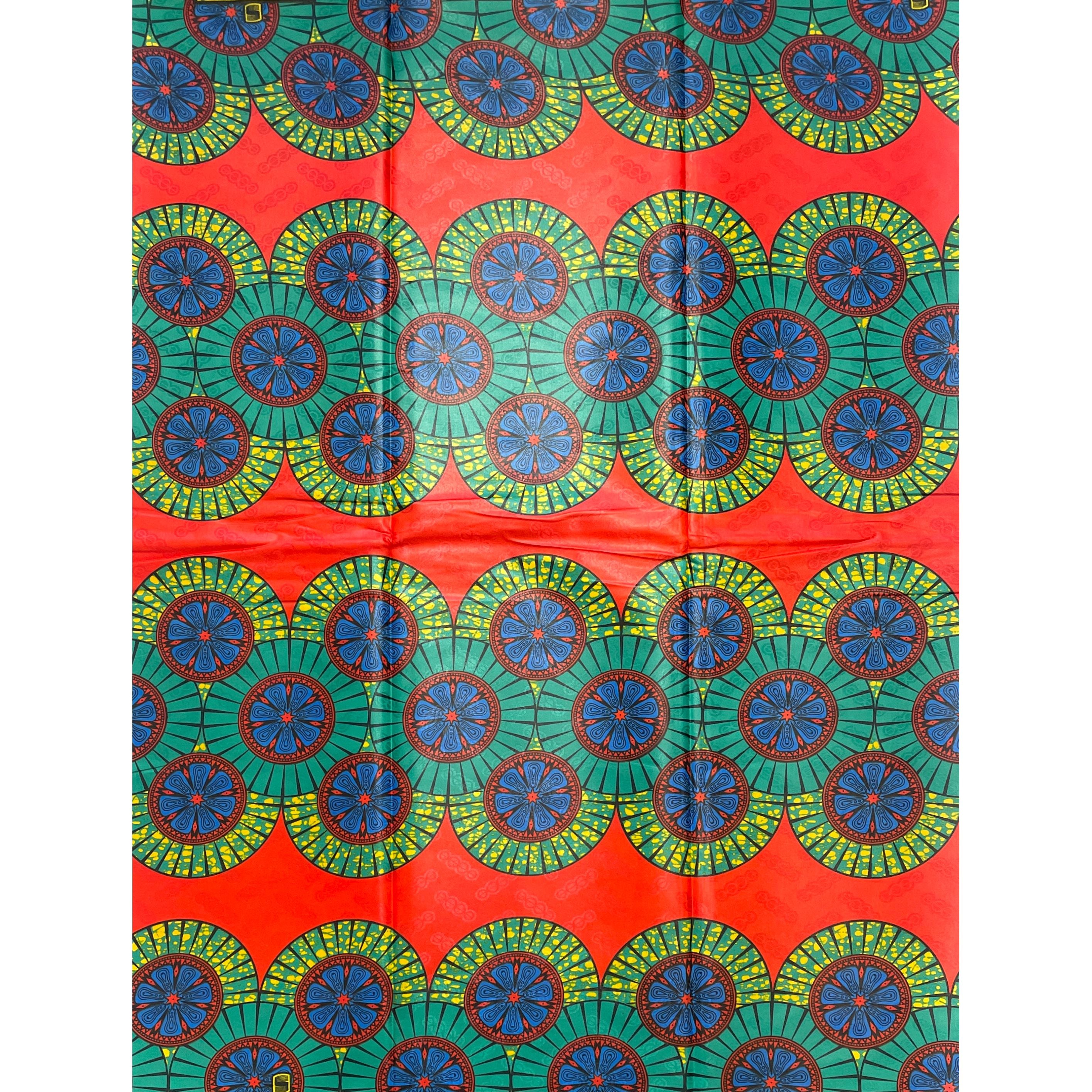 Supreme Bazin Wax Pagne Africain - Tissu 6 Yards Coton - ORANGE / VERT