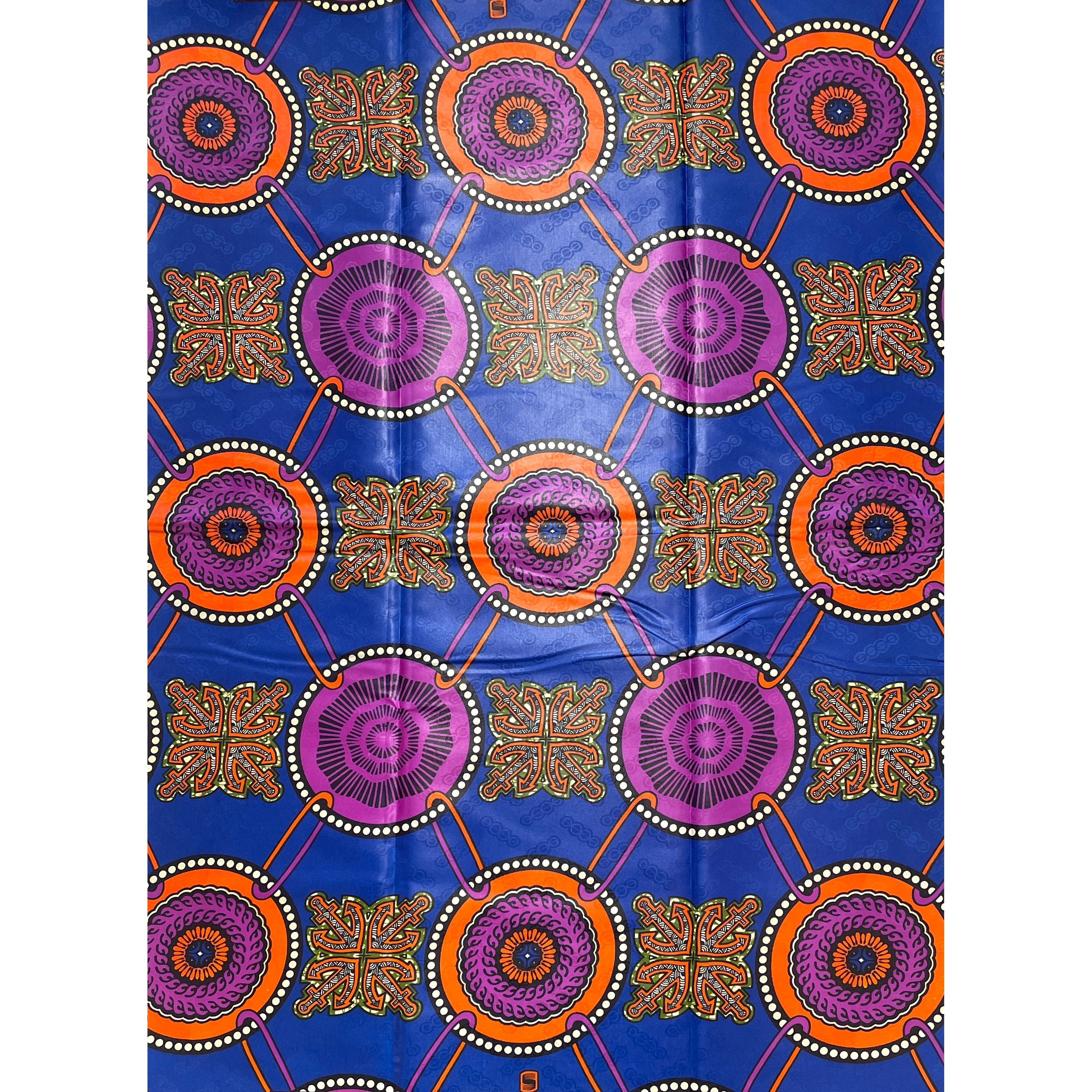 Supreme Bazin Wax Pagne Africain - Tissu 6 Yards Coton - BLEU / VIOLET