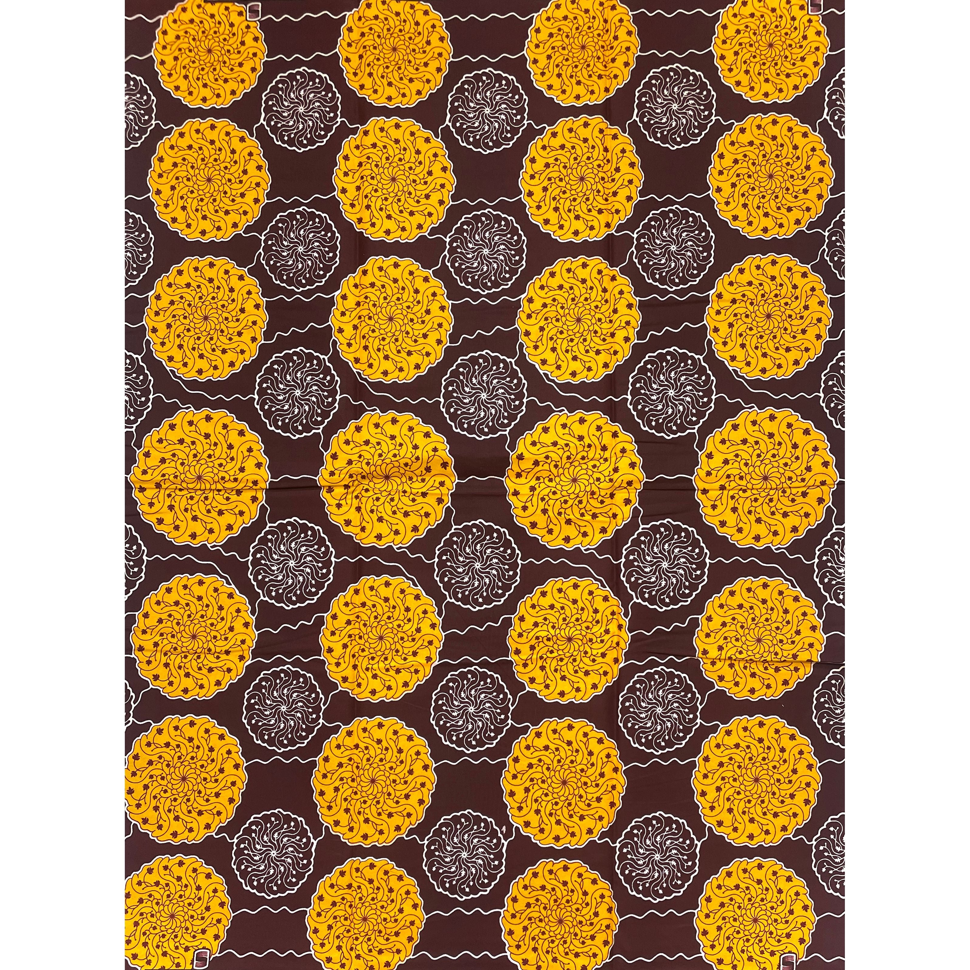Tissu Pagne Africain - 6 Yards 100% Coton - SUPREME WAX - MARRON / JAUNE