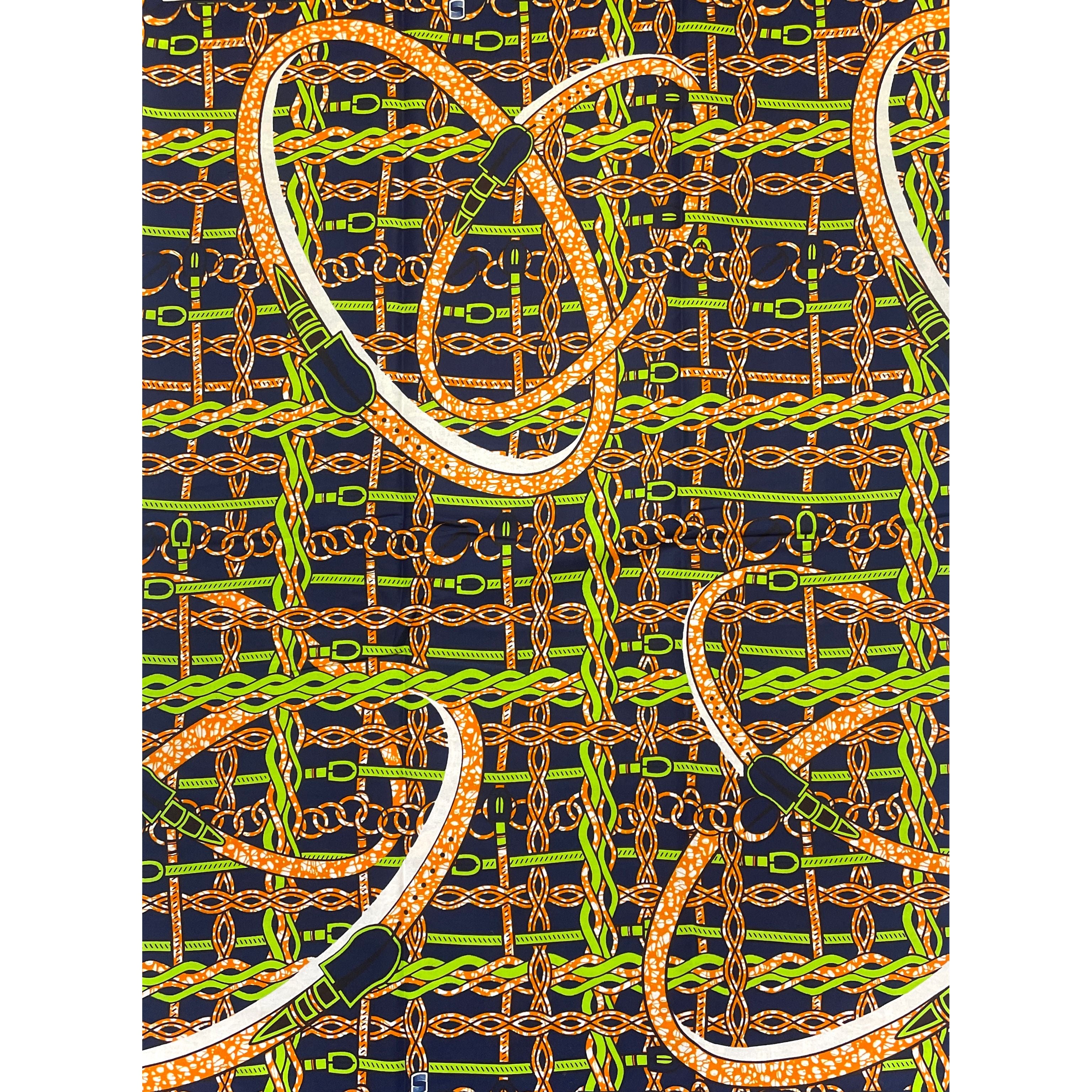 Tissu Pagne Africain - 6 Yards 100% Coton - SUPREME WAX - VERT / BLEU / ORANGE