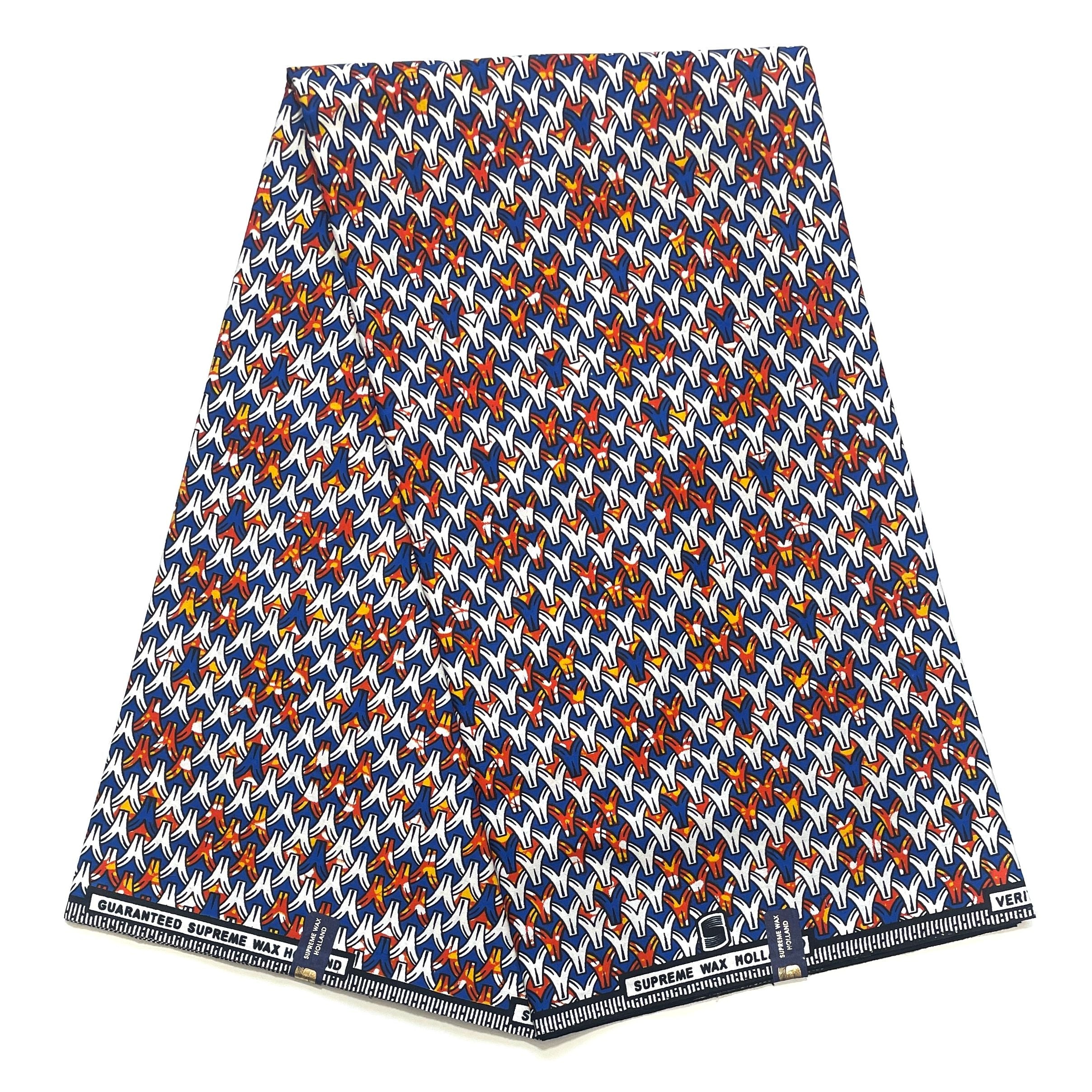 Tissu Pagne Africain - 6 Yards 100% Coton - SUPREME WAX - BLEU / ROUGE