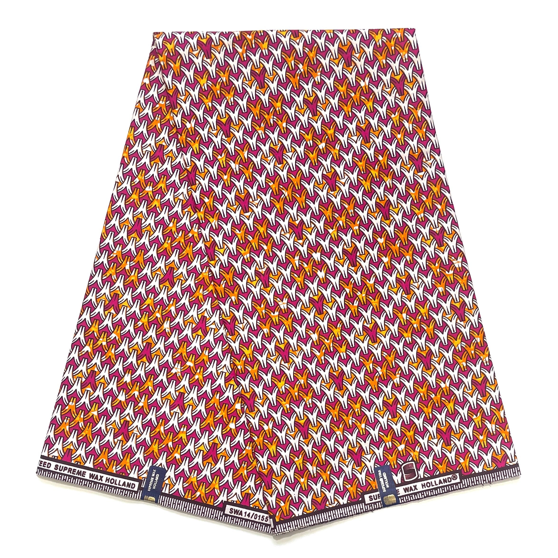 Tissu Pagne Africain - 6 Yards 100% Coton - SUPREME WAX - ROSE / ORANGE
