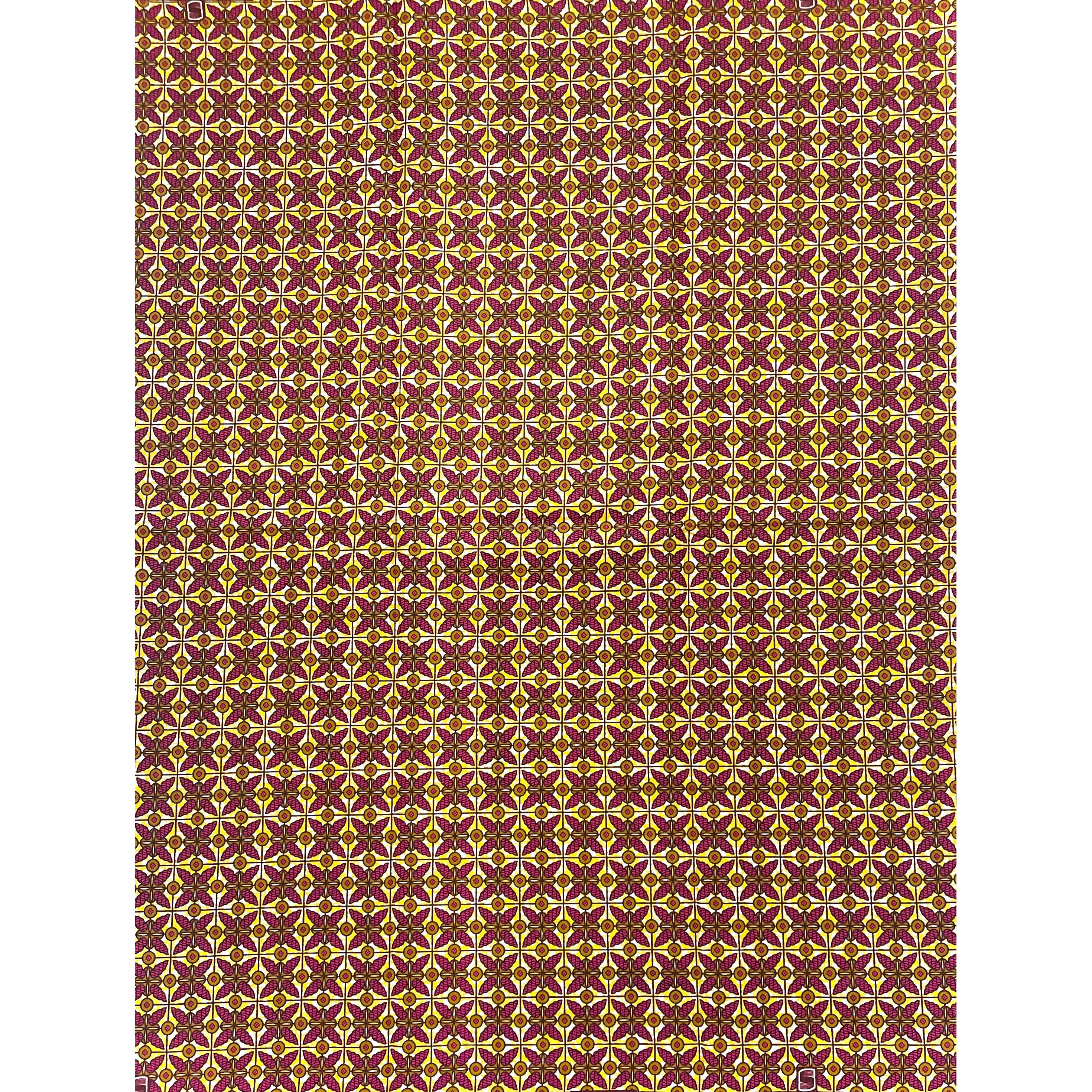 Tissu Pagne Africain - 6 Yards 100% Coton - SUPREME WAX - ROSE / JAUNE