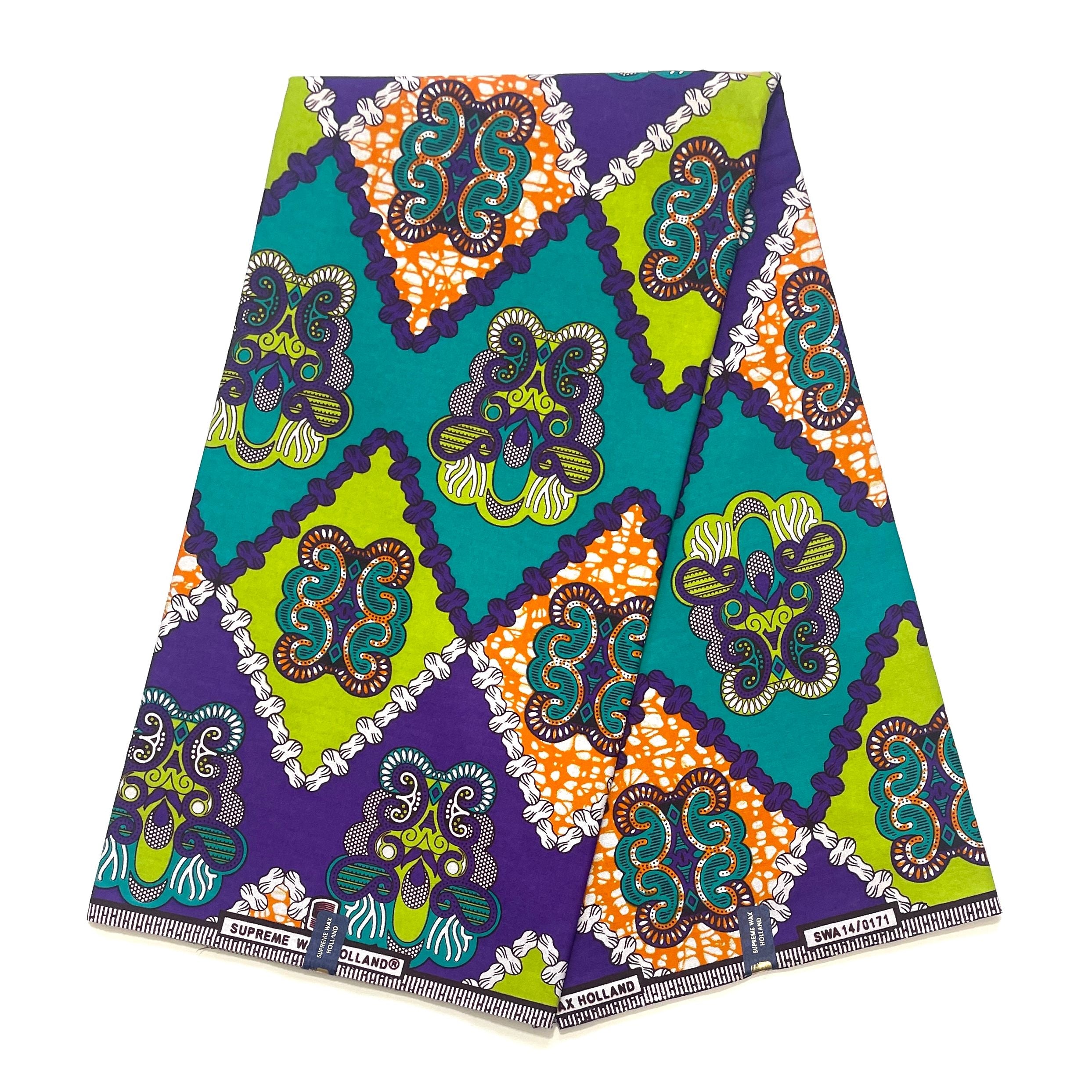 Tissu Pagne Africain - 6 Yards 100% Coton - SUPREME WAX - VIOLET / VERT