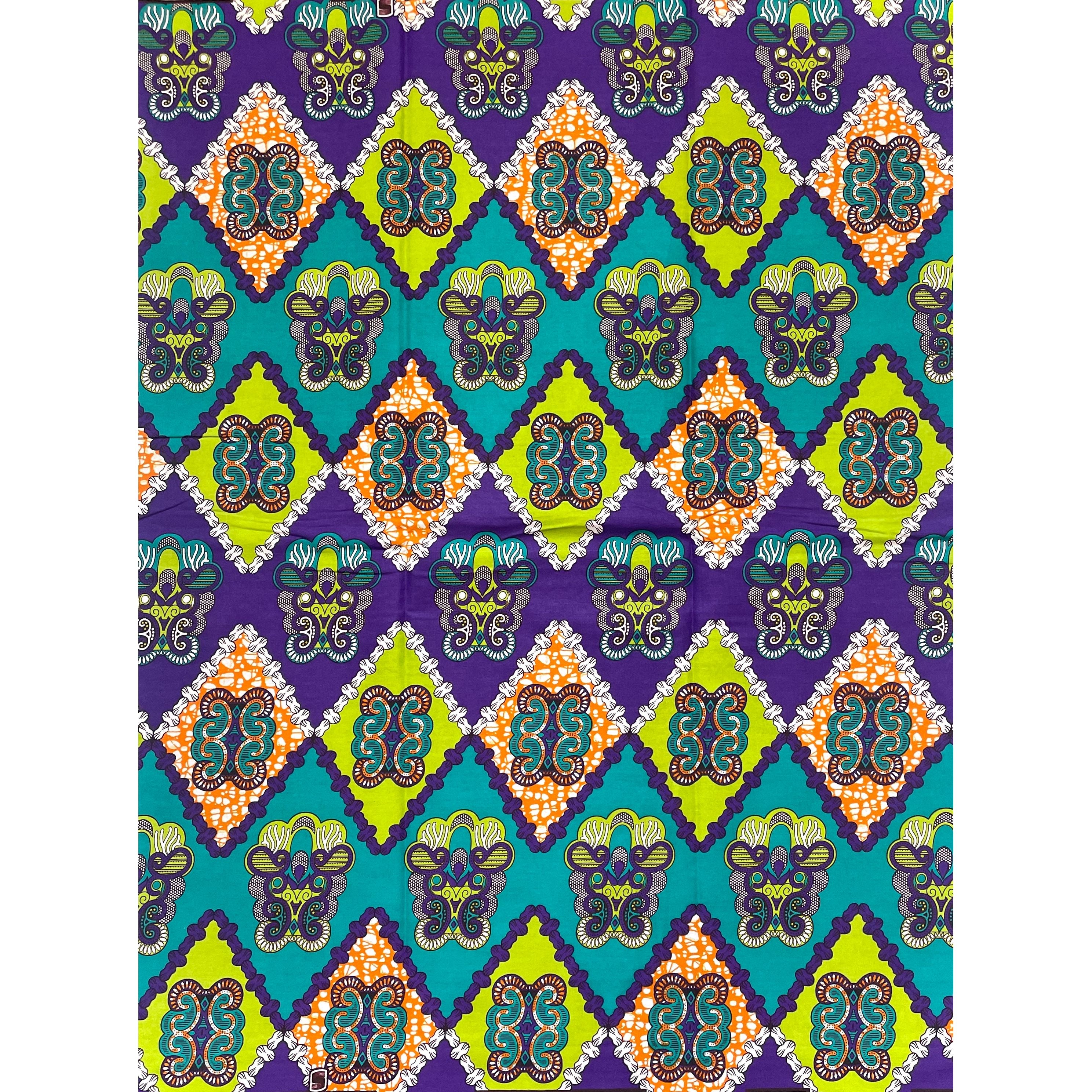Tissu Pagne Africain - 6 Yards 100% Coton - SUPREME WAX - VIOLET / VERT
