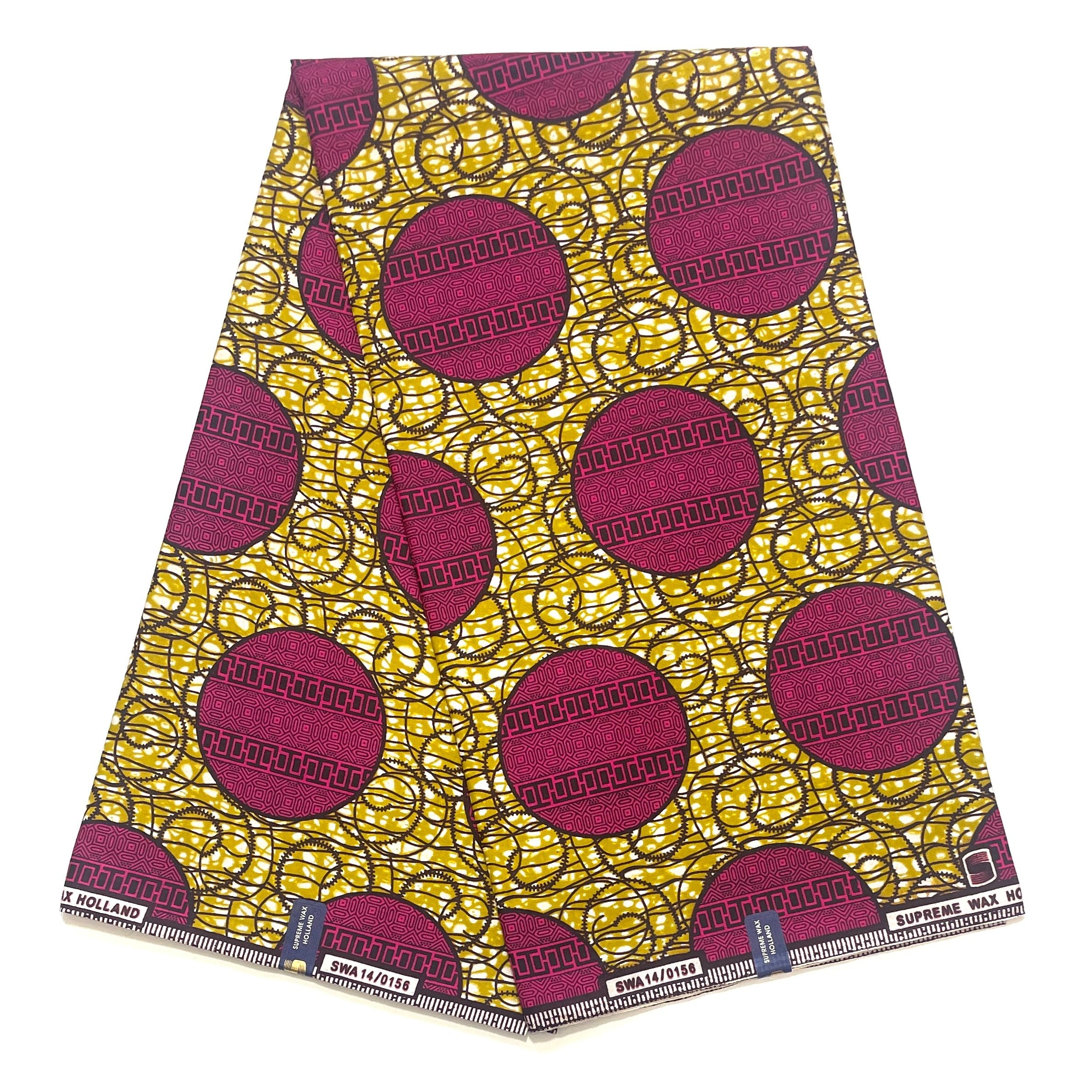 Tissu Pagne Africain - 6 Yards 100% Coton - SUPREME WAX - ROSE / MARRON
