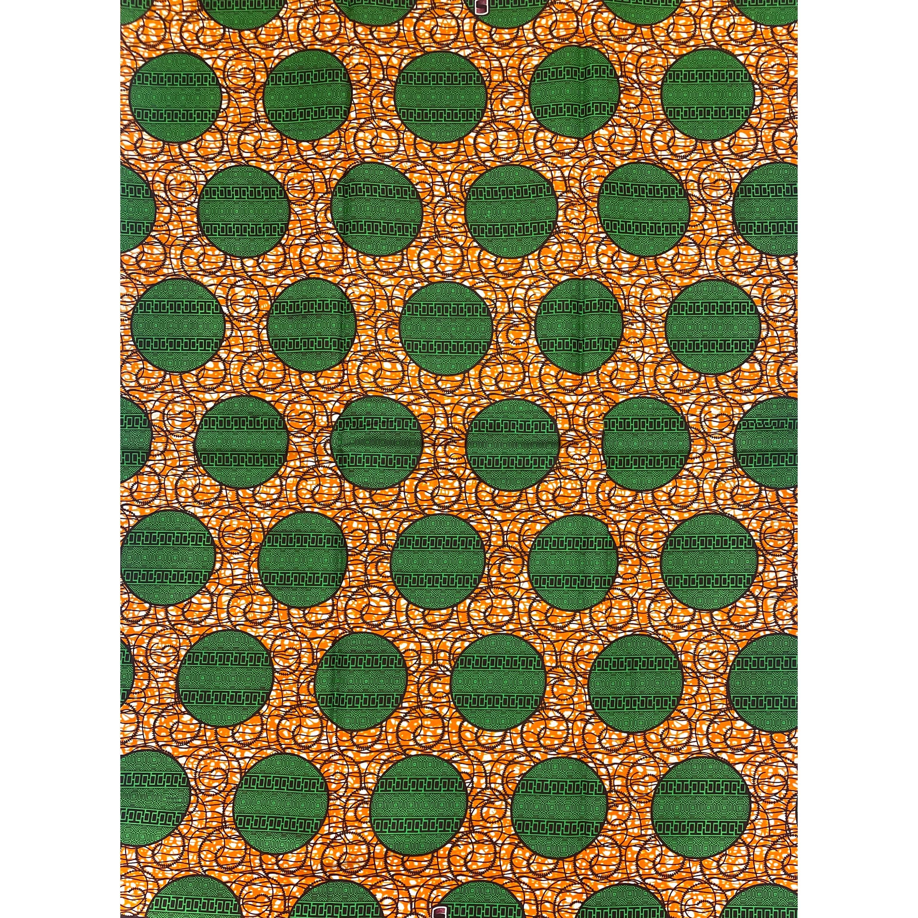 Tissu Pagne Africain - 6 Yards 100% Coton - SUPREME WAX - VERT / ORANGE