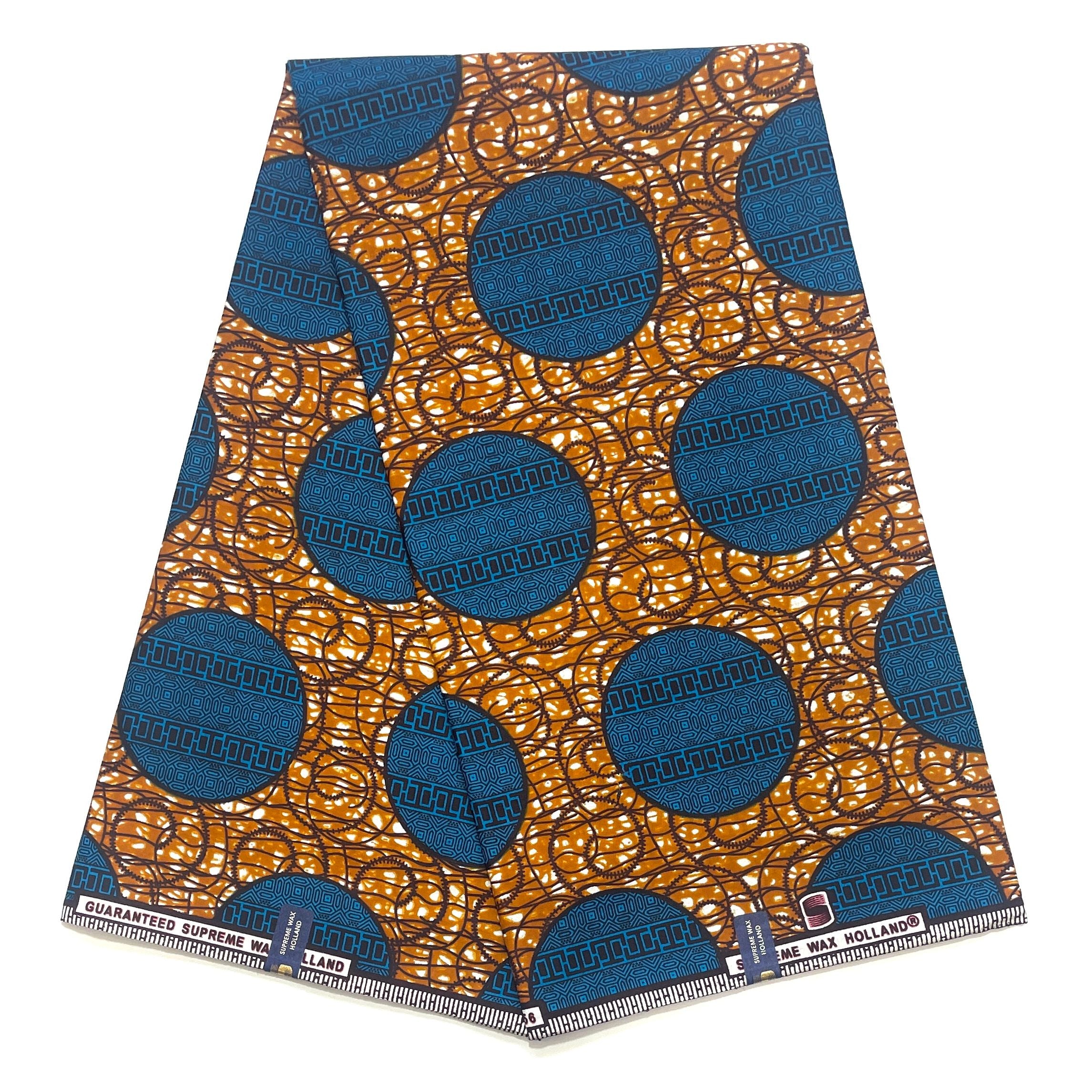 Tissu Pagne Africain - 6 Yards 100% Coton - SUPREME WAX - BLEU / MARRON