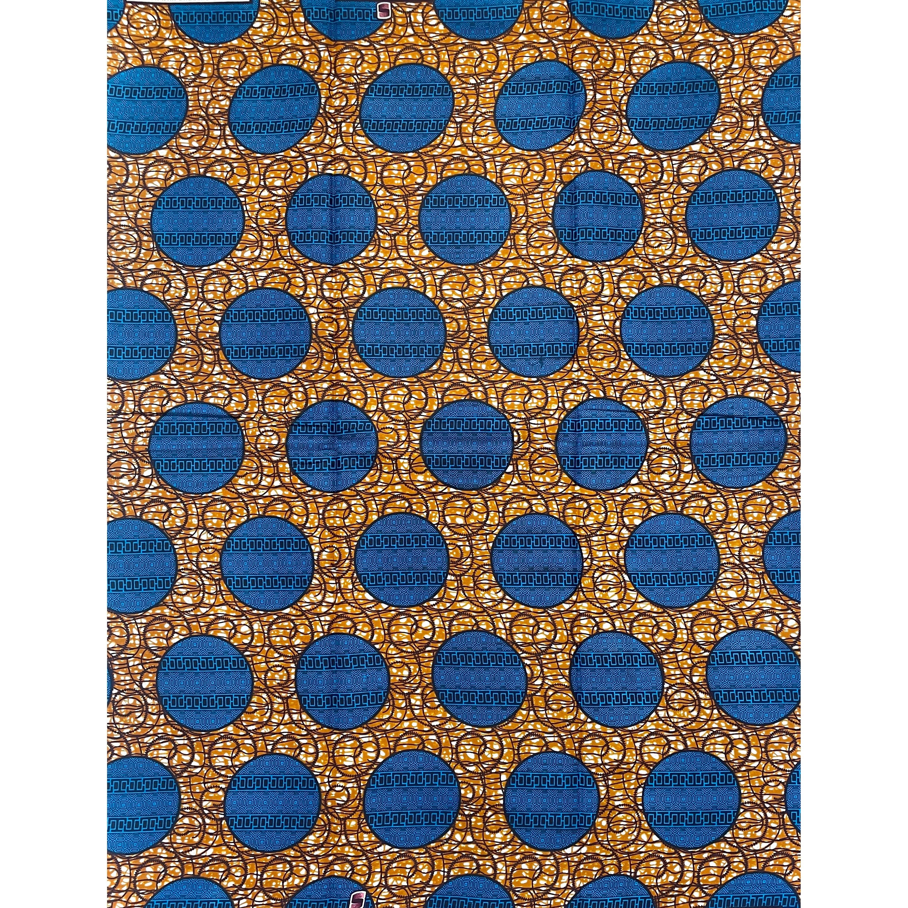 Tissu Pagne Africain - 6 Yards 100% Coton - SUPREME WAX - BLEU / MARRON