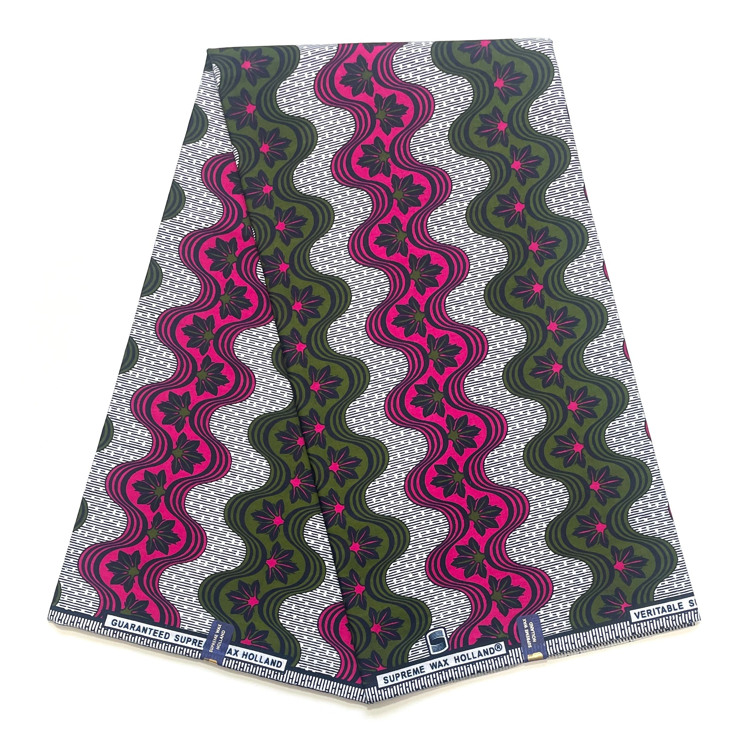 Tissu Pagne Africain - 6 Yards 100% Coton - SUPREME WAX - VERT / ROSE