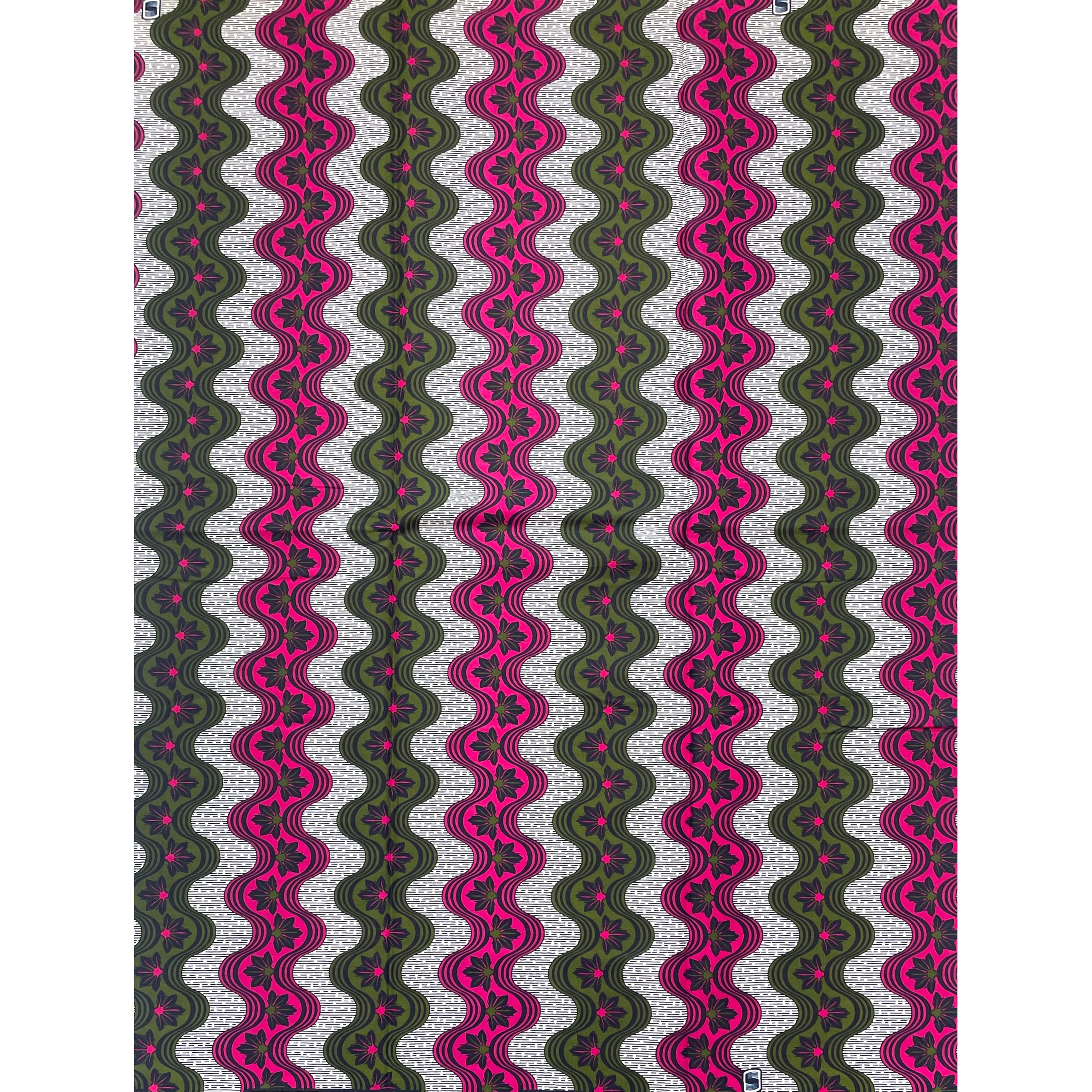 Tissu Pagne Africain - 6 Yards 100% Coton - SUPREME WAX - VERT / ROSE