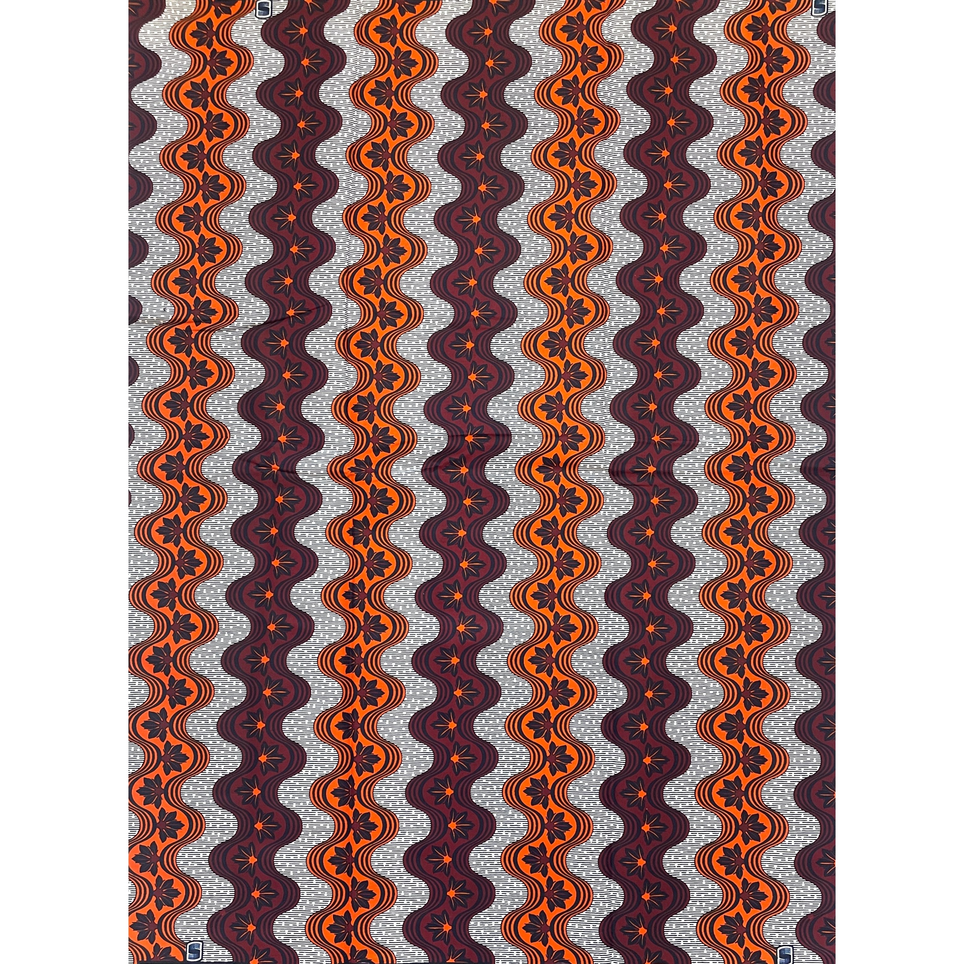 Tissu Pagne Africain - 6 Yards 100% Coton - SUPREME WAX - ROUGE BORDEAUX / ORANGE
