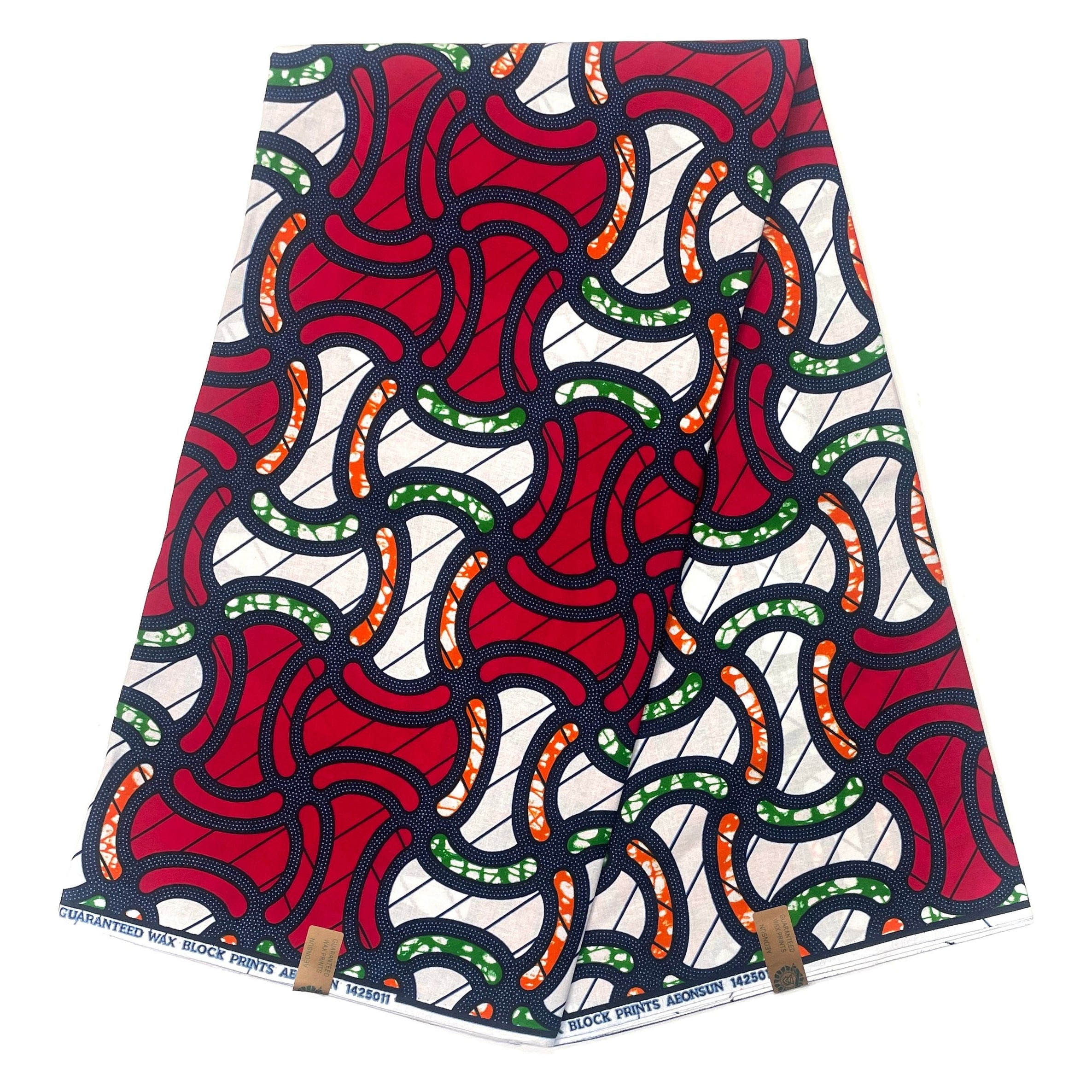 Wax Pagne Africain - Tissu 6 Yards 100% Coton - ROUGE / BLANC
