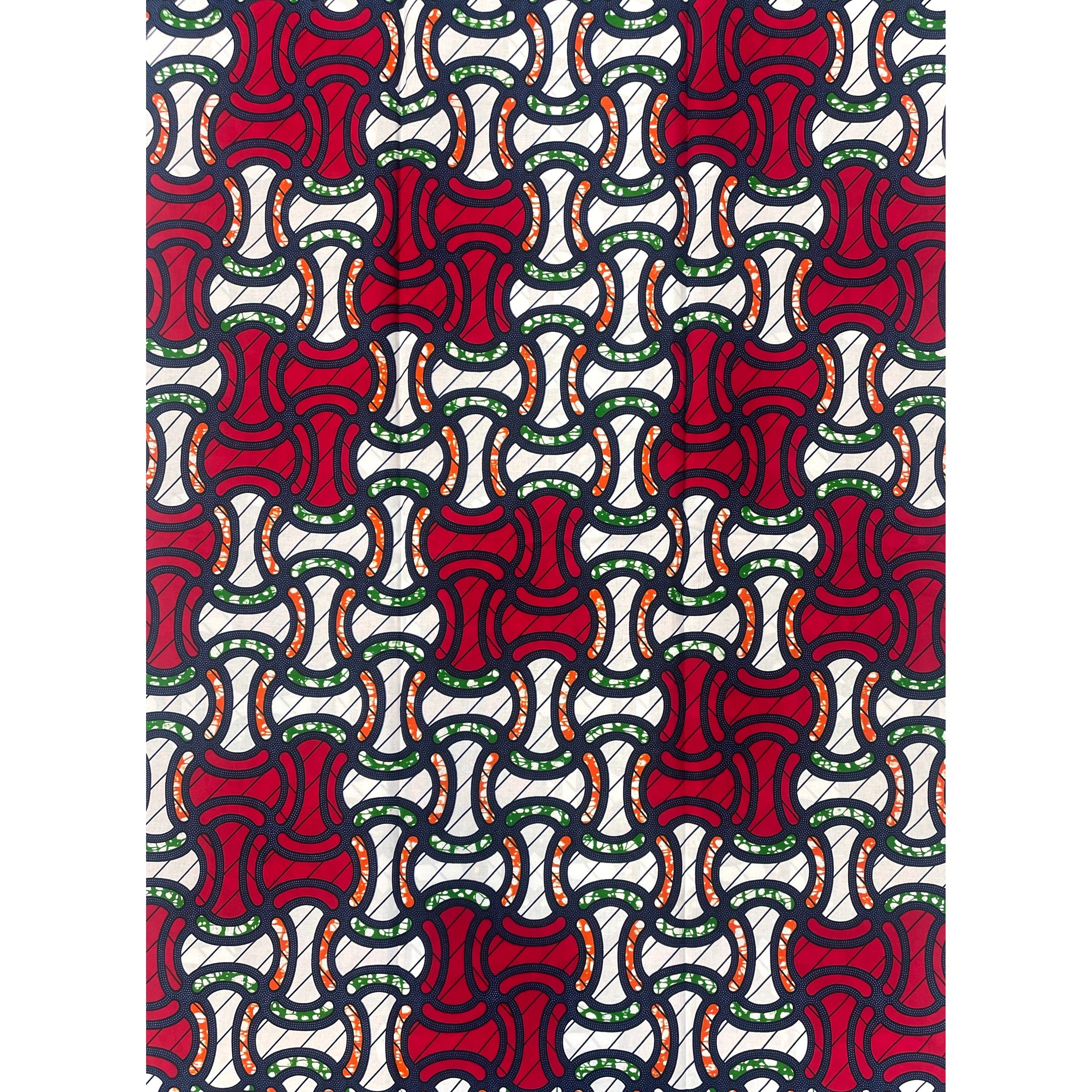 Wax Pagne Africain - Tissu 6 Yards 100% Coton - ROUGE / BLANC